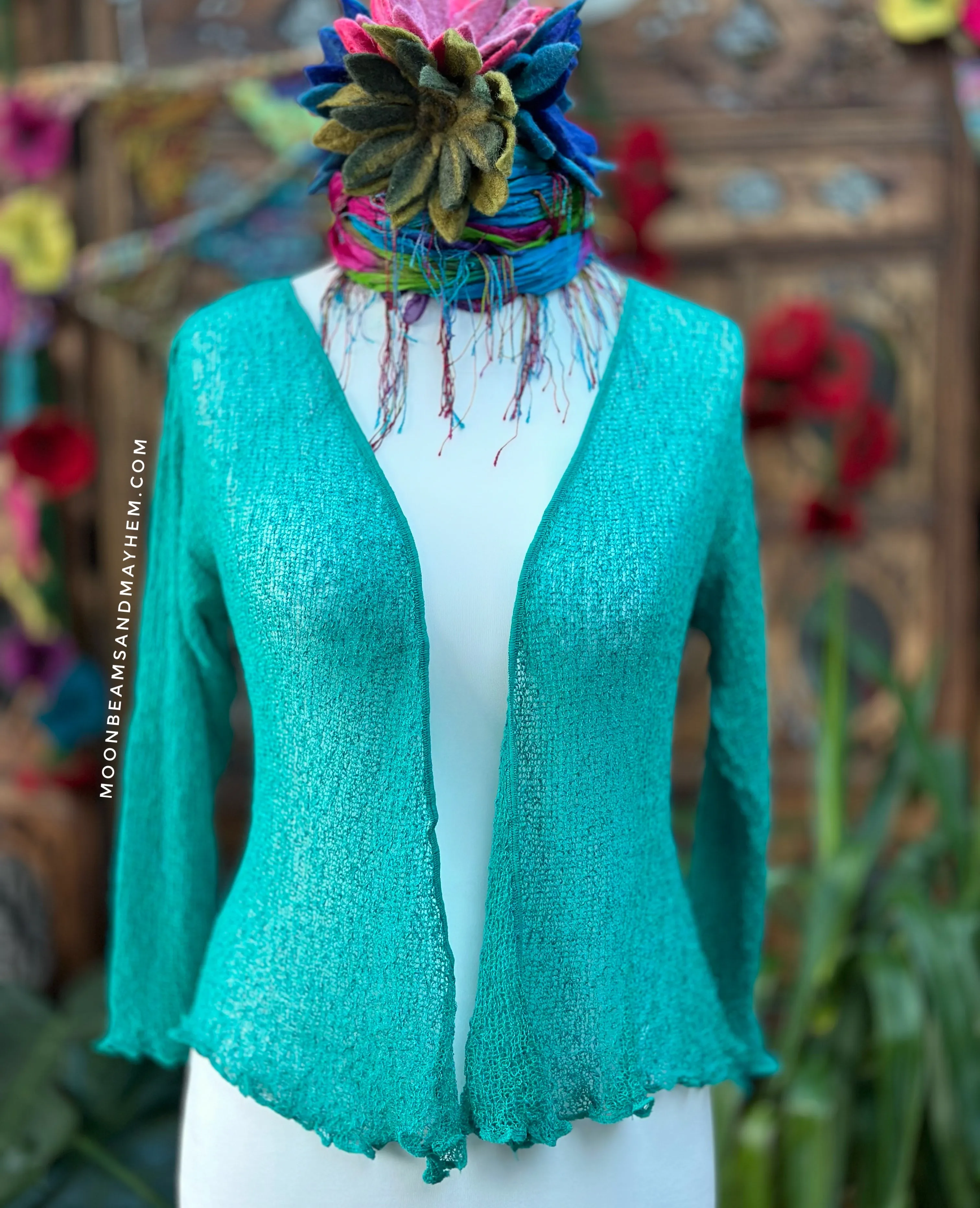 TEAL GREEN KNITTED  SHRUG / CARDIGAN