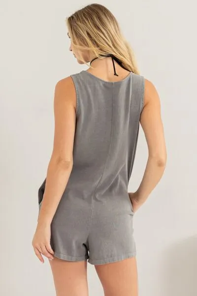 TEEK - Grey V-Neck Wide Strap Romper