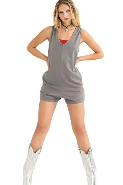 TEEK - Grey V-Neck Wide Strap Romper