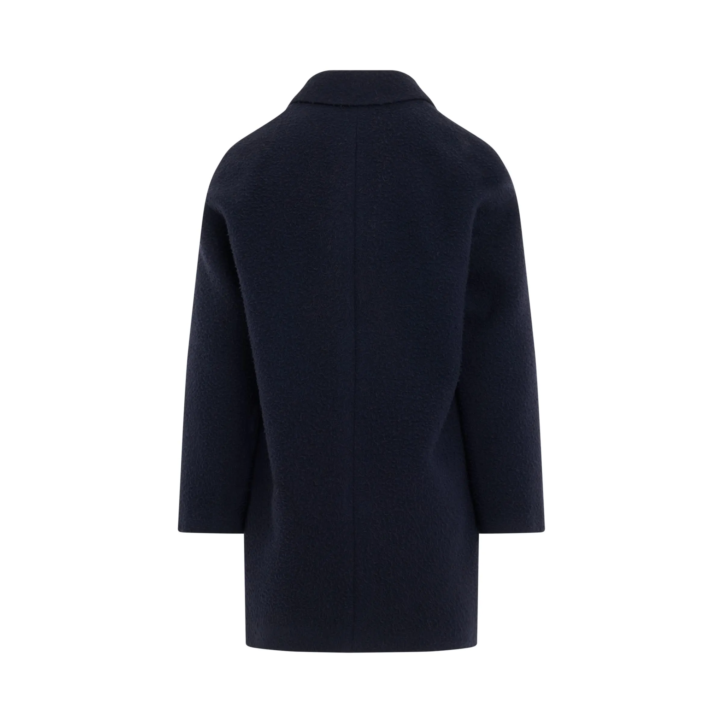 Textured Wool Coat in Navy Blue