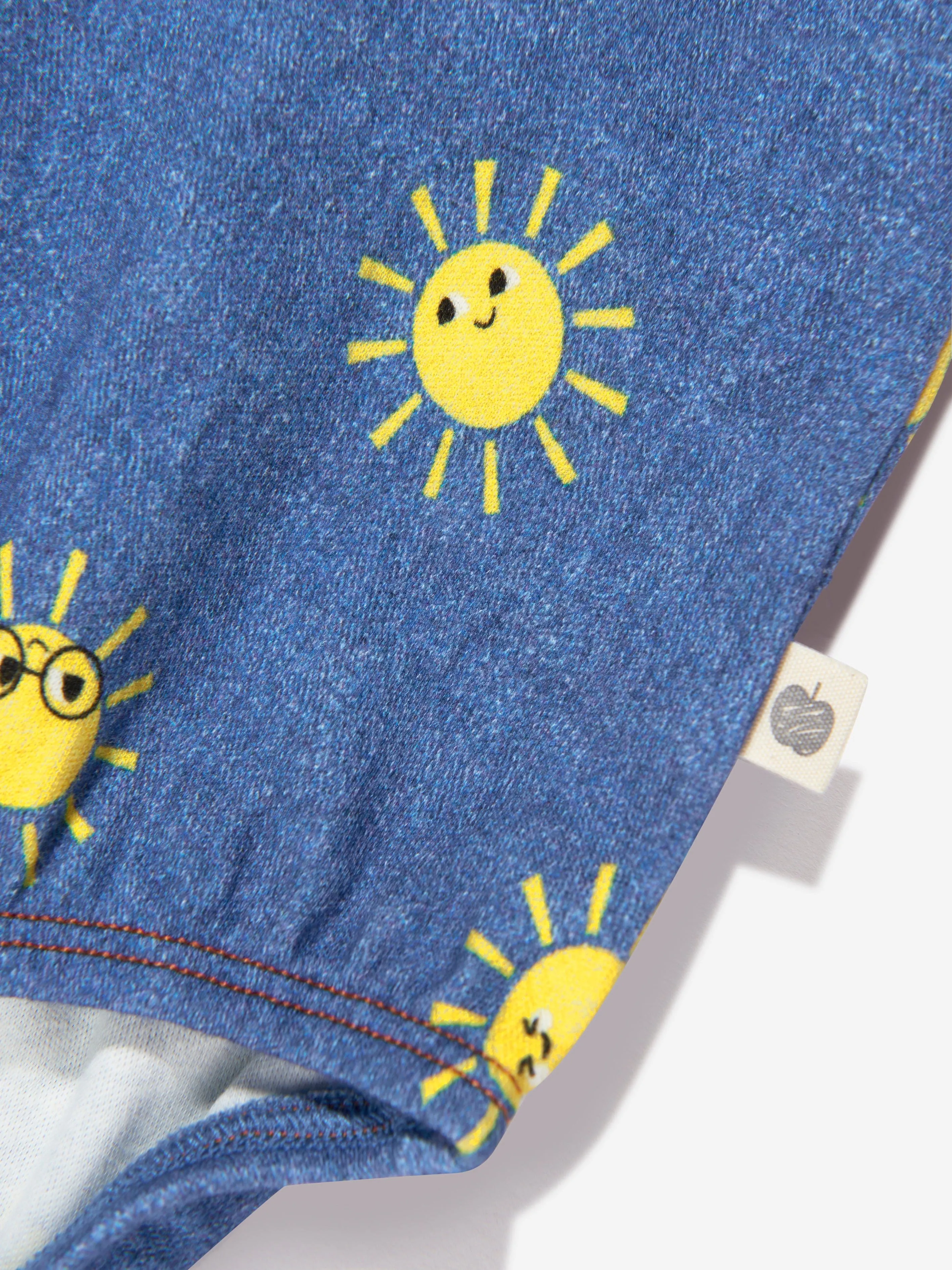 The Bonnie Mob Baby Organic Cotton Sunshine Bubble Dungareee Romper in Blue