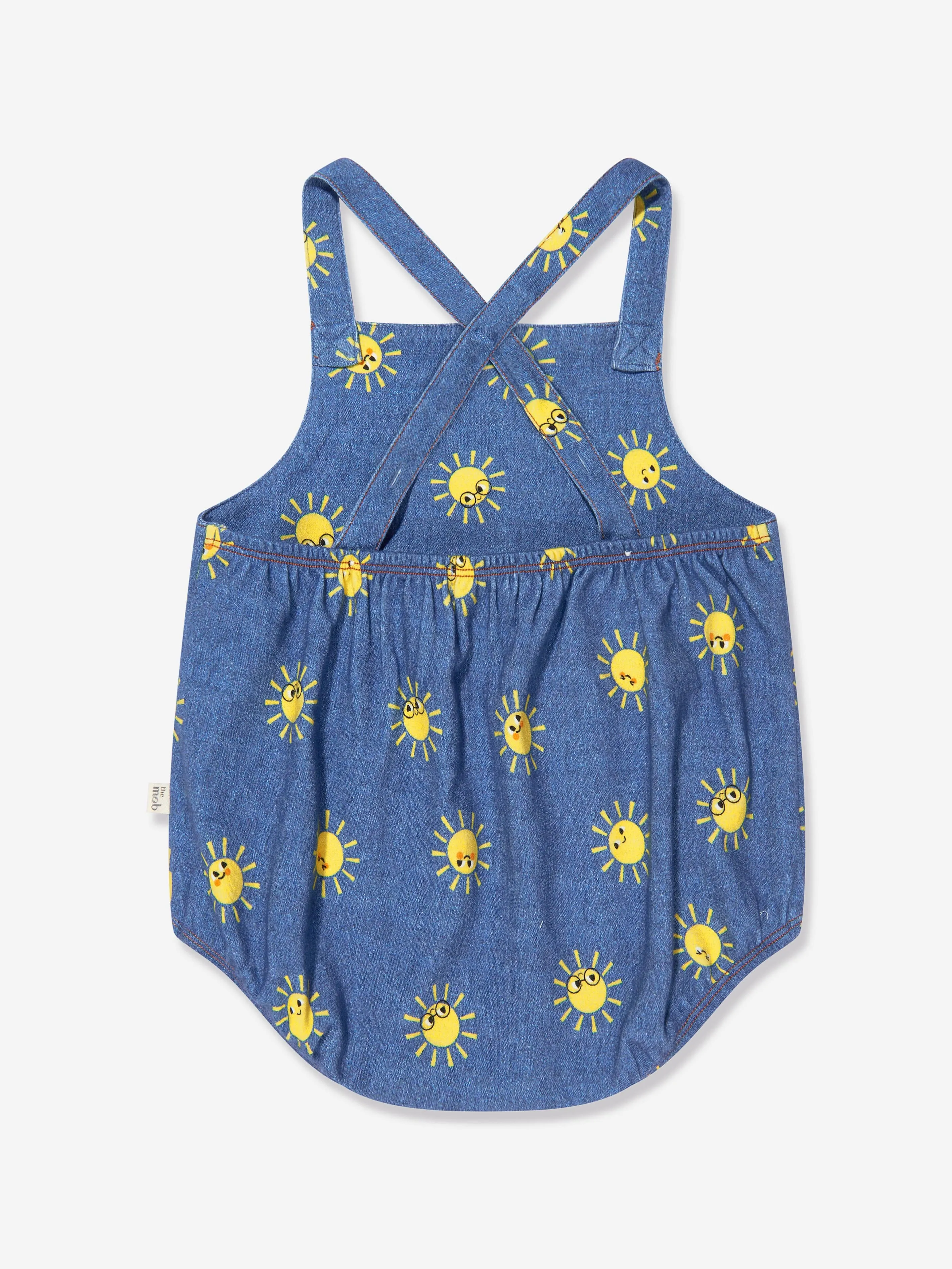 The Bonnie Mob Baby Organic Cotton Sunshine Bubble Dungareee Romper in Blue