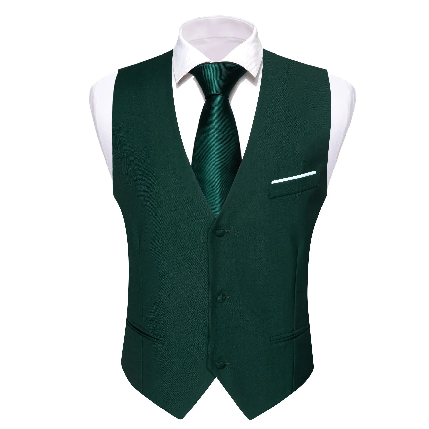 Ties2you Men's Vest Emerald Green Solid Silk V-Neck Business Vest