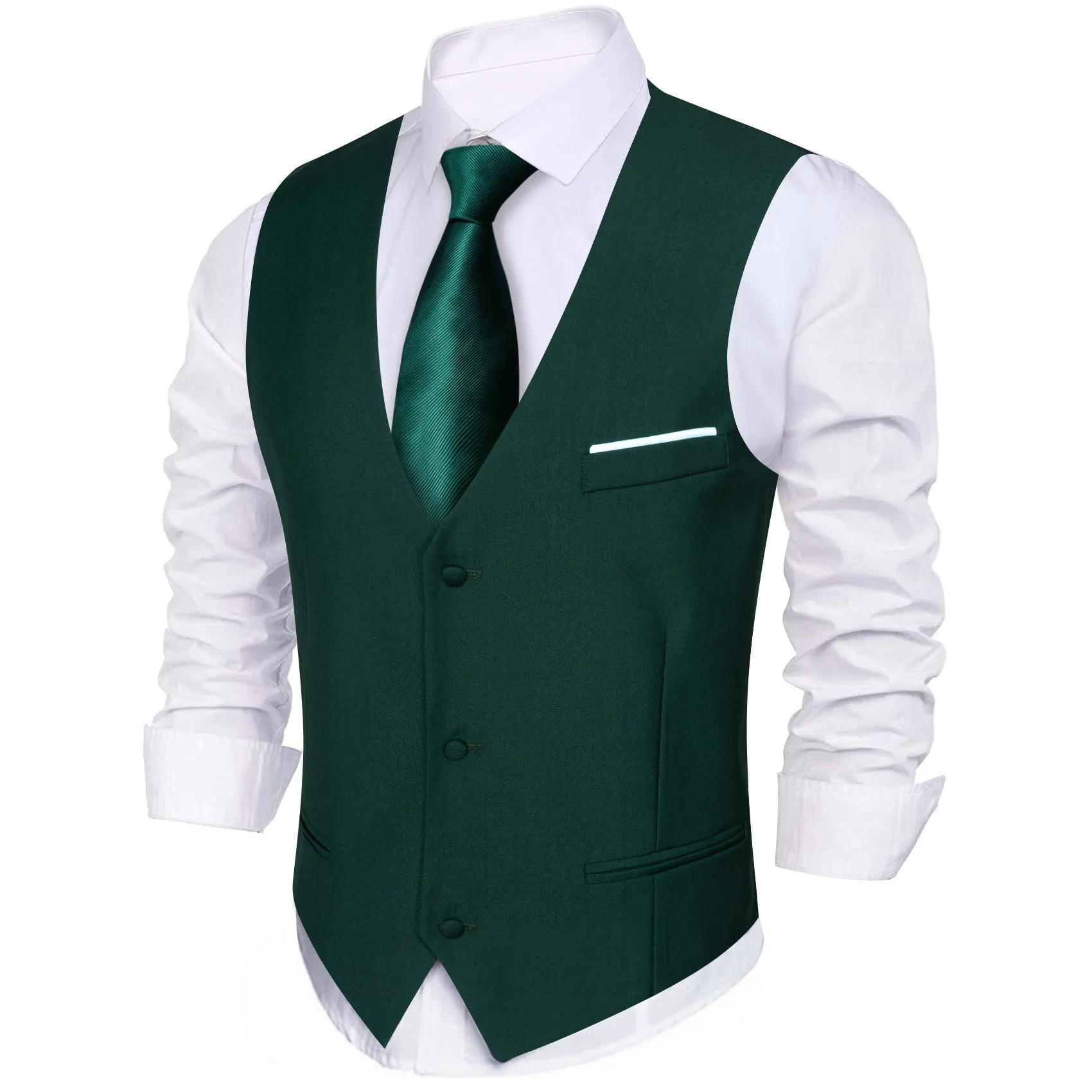 Ties2you Men's Vest Emerald Green Solid Silk V-Neck Business Vest