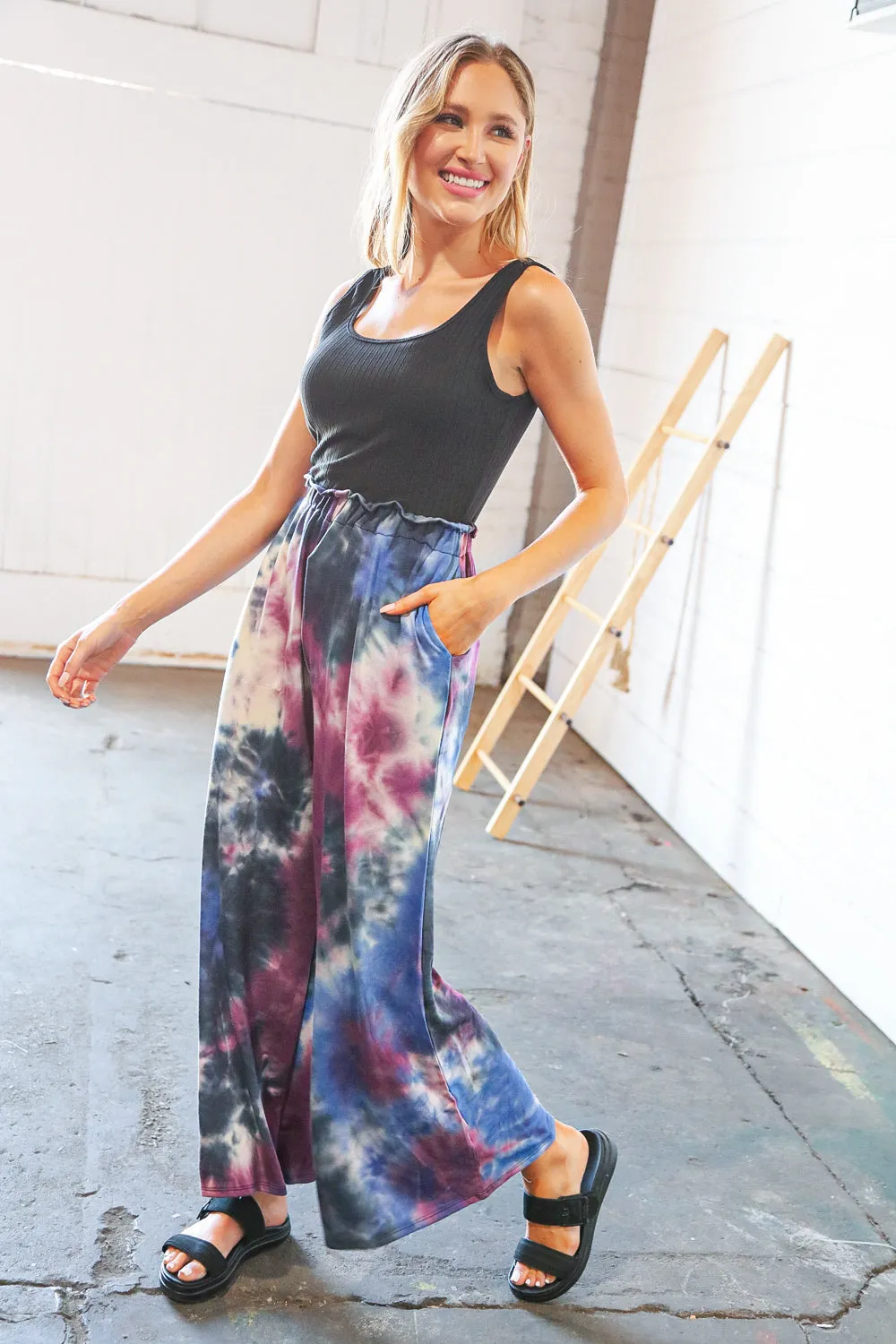 Two Fer Tie Dye Pocketed Long Leg Sleeveless Romper