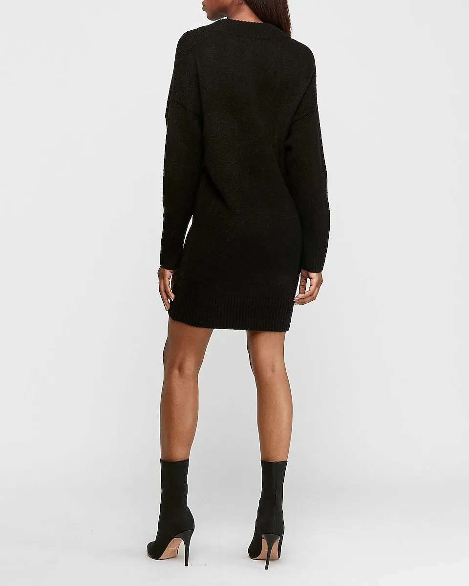 V-Neck Sweater Shift Dress in Pitch Black