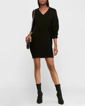 V-Neck Sweater Shift Dress in Pitch Black