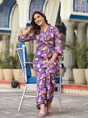 Varanga Women Purple Floral Printe Co-Ord Set