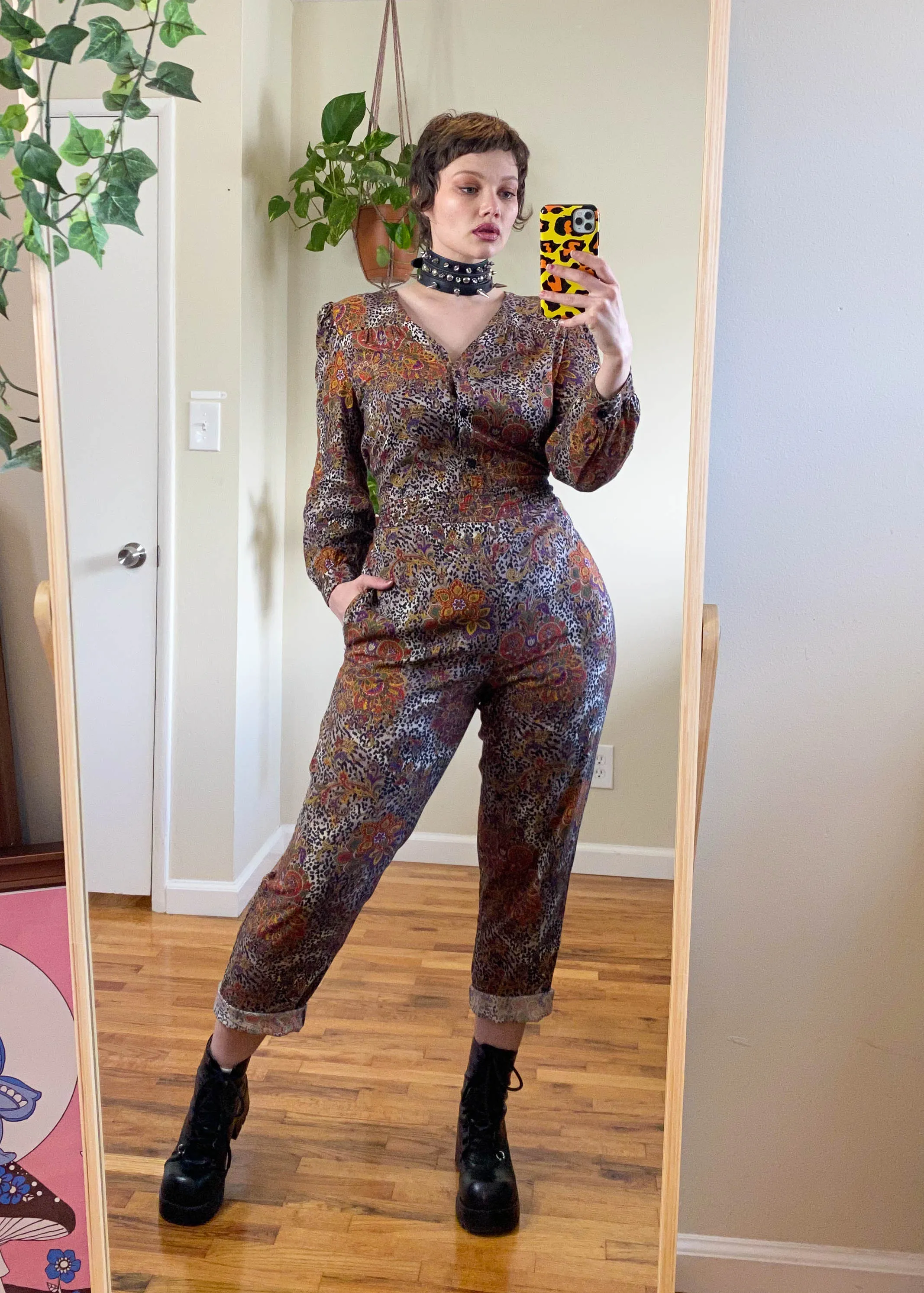 Vintage 80's Leopard and Paisley Jumpsuit - L/XL