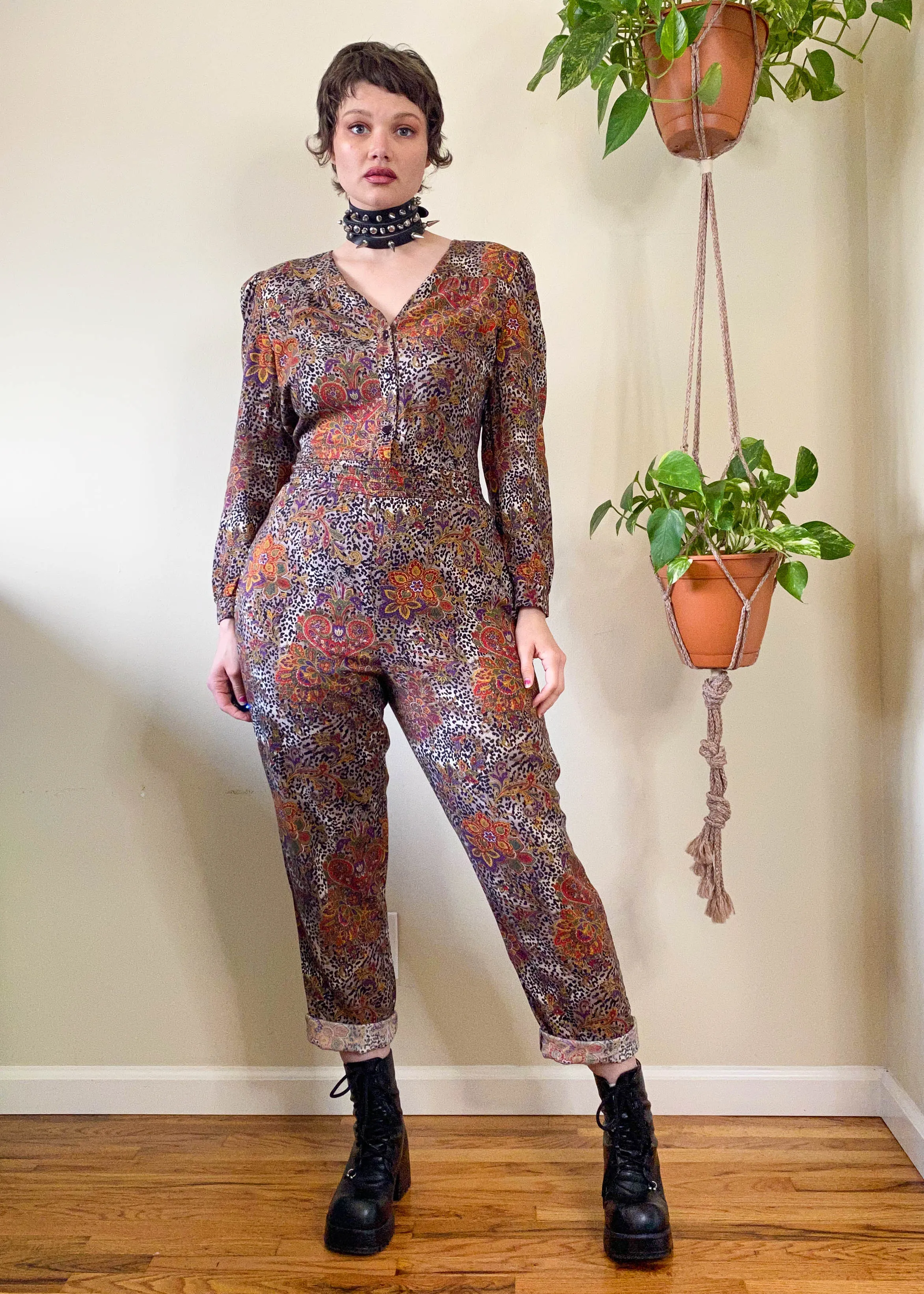 Vintage 80's Leopard and Paisley Jumpsuit - L/XL