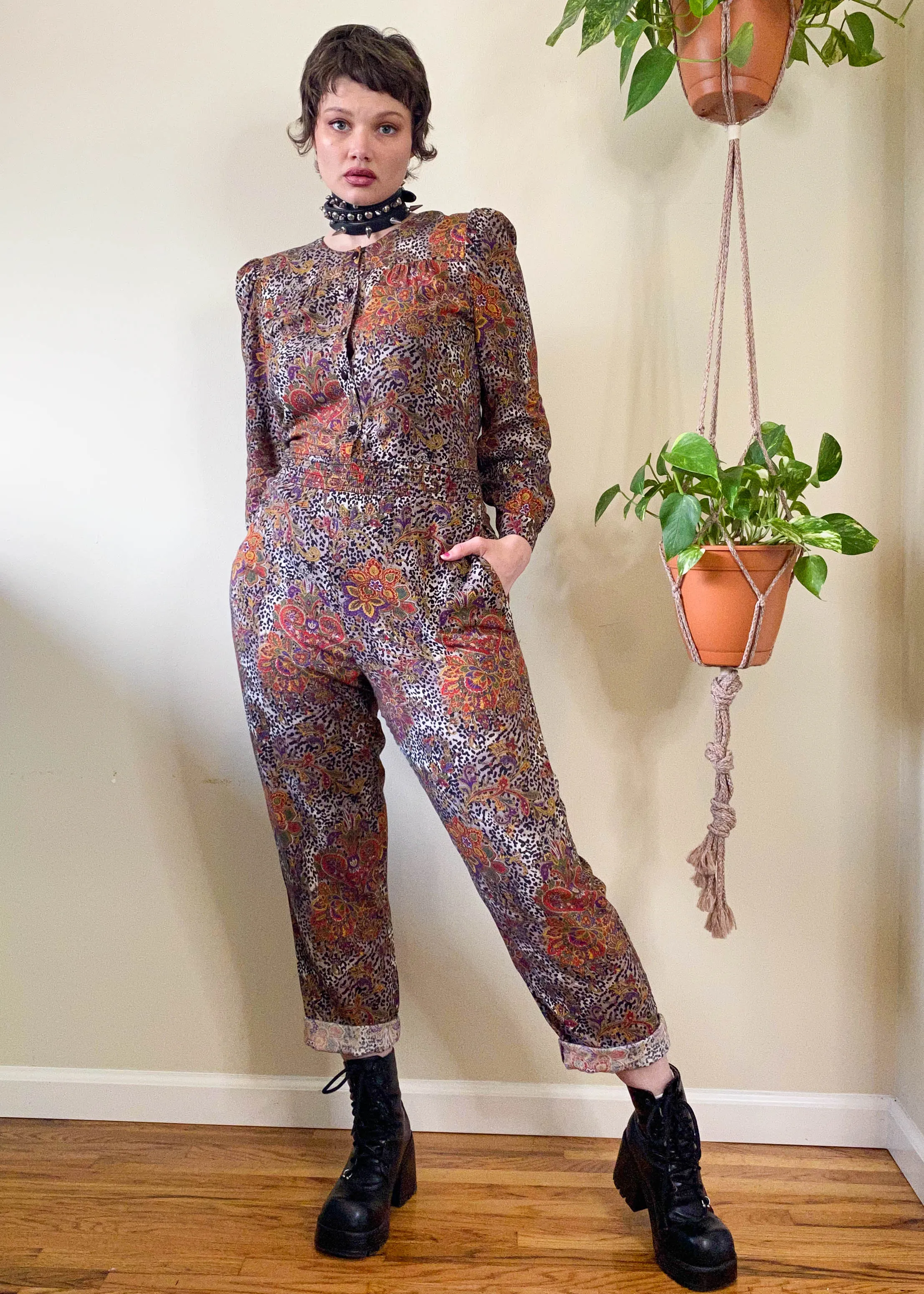 Vintage 80's Leopard and Paisley Jumpsuit - L/XL