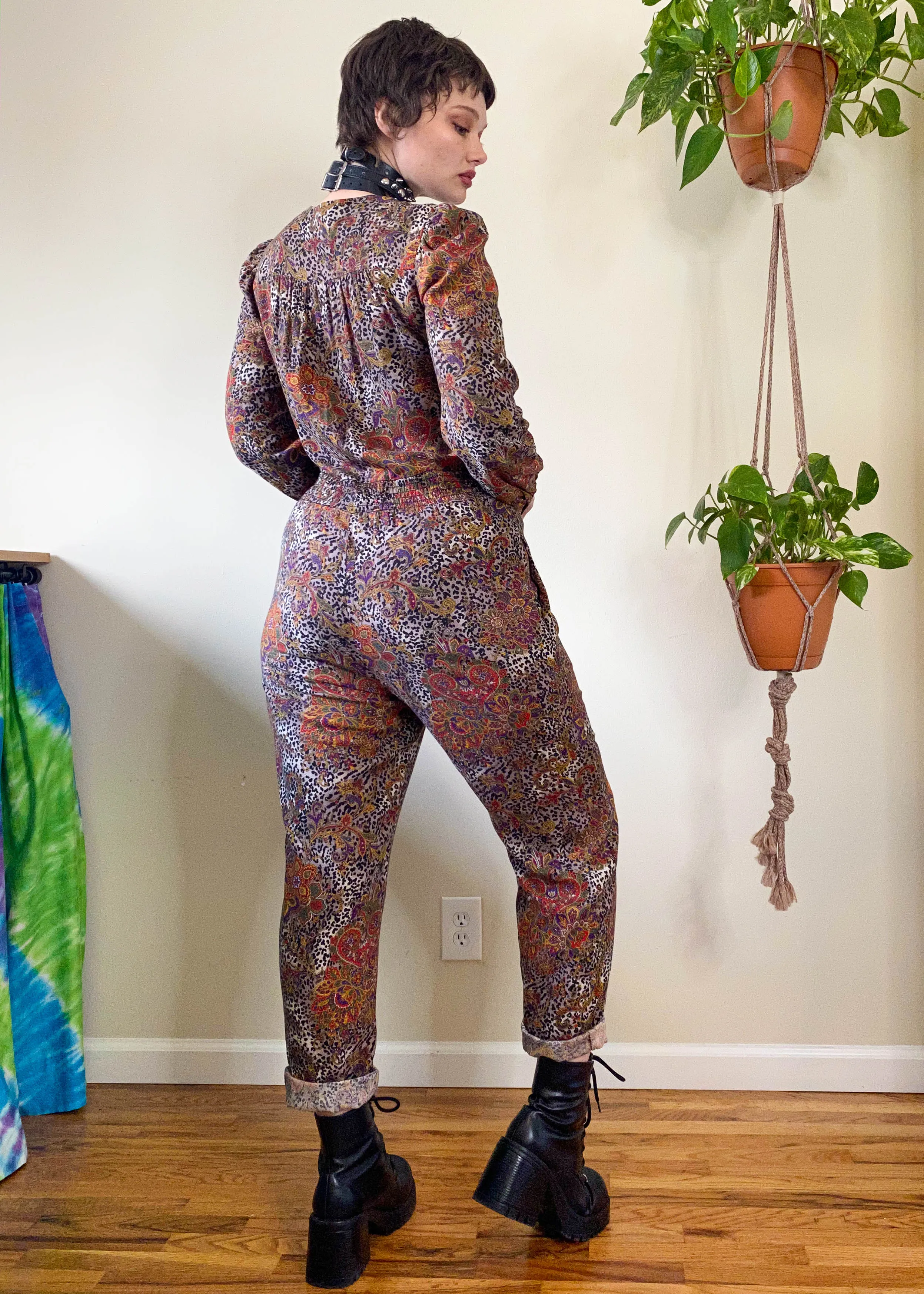 Vintage 80's Leopard and Paisley Jumpsuit - L/XL