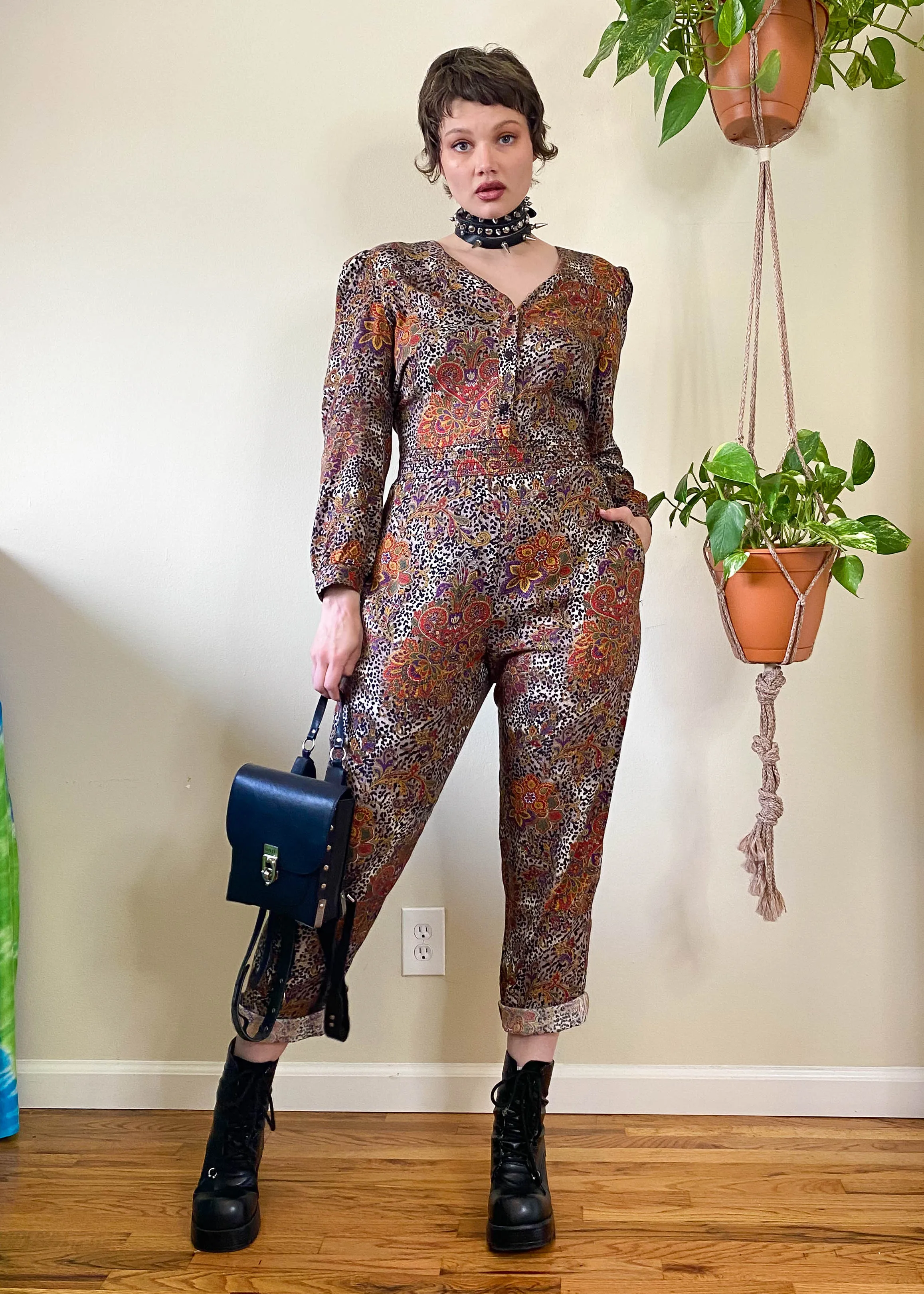 Vintage 80's Leopard and Paisley Jumpsuit - L/XL