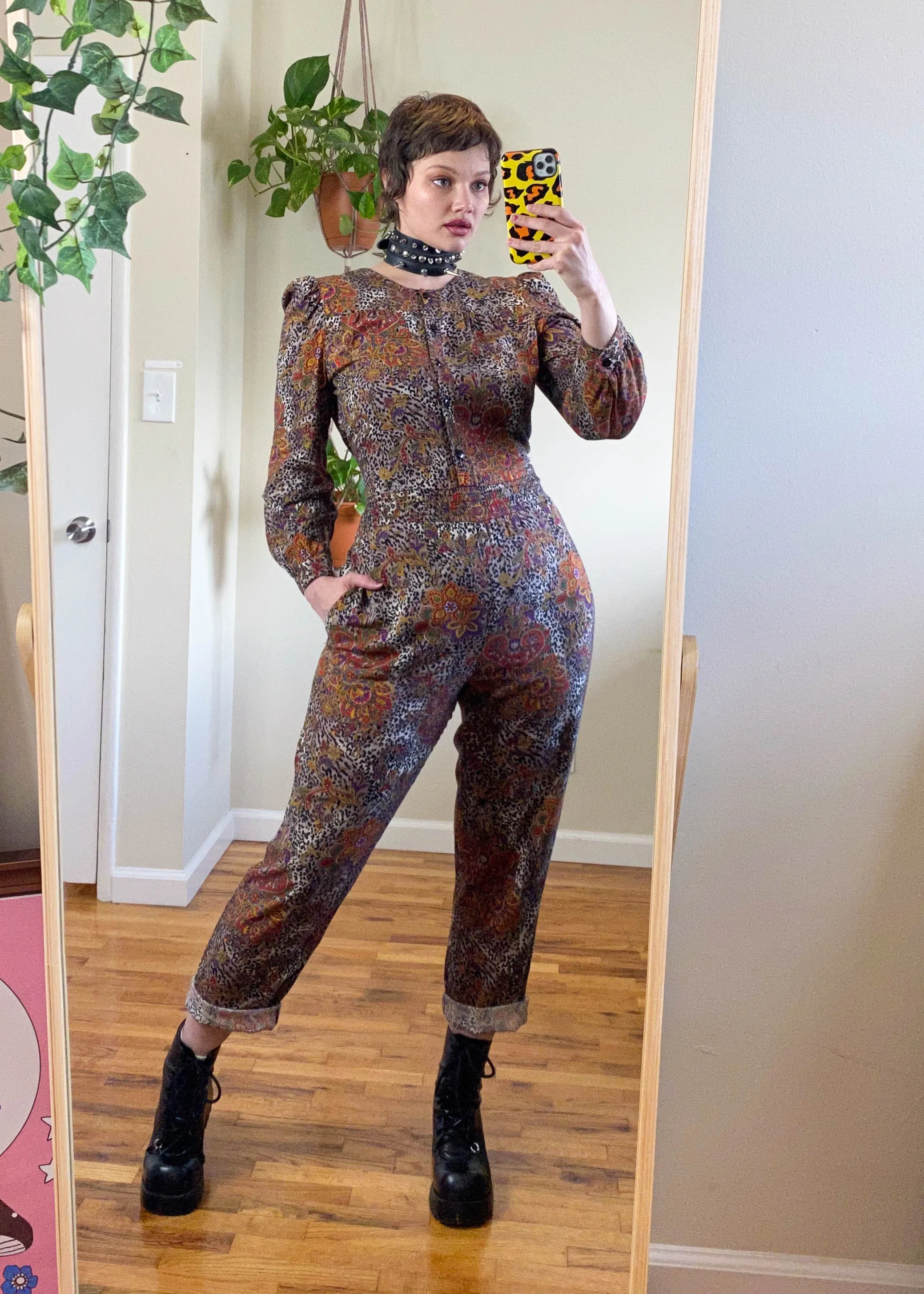 Vintage 80's Leopard and Paisley Jumpsuit - L/XL