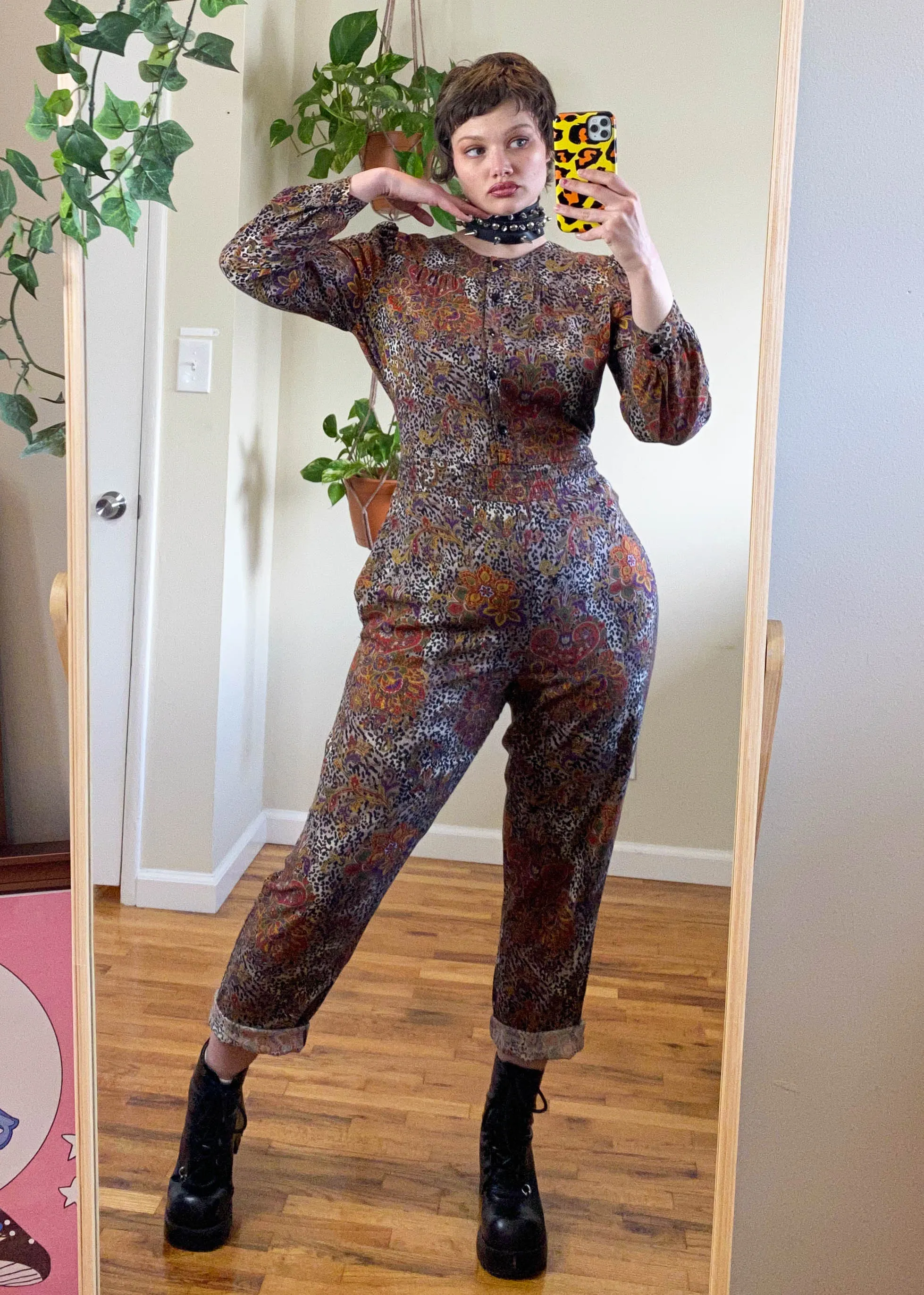 Vintage 80's Leopard and Paisley Jumpsuit - L/XL