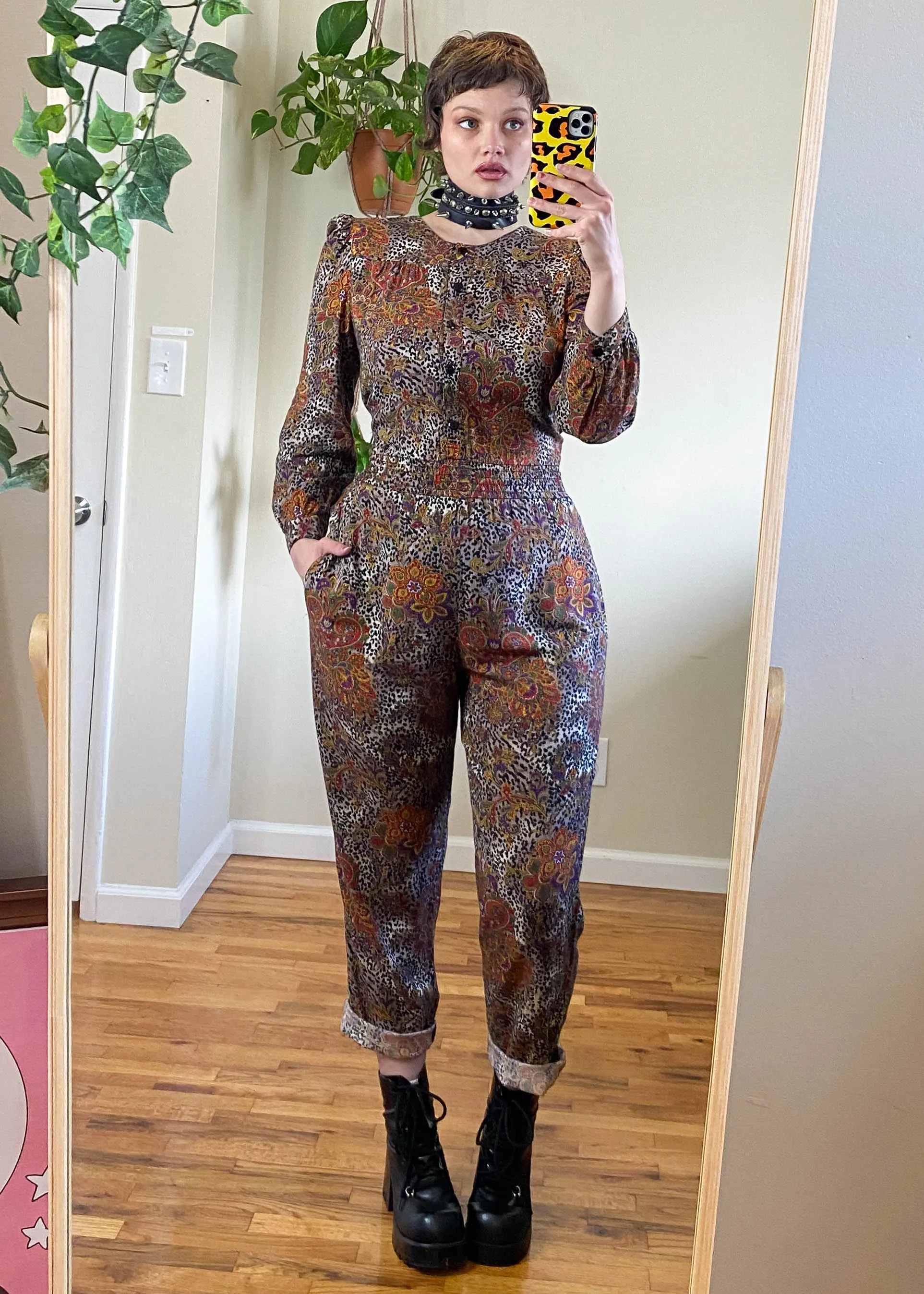 Vintage 80's Leopard and Paisley Jumpsuit - L/XL