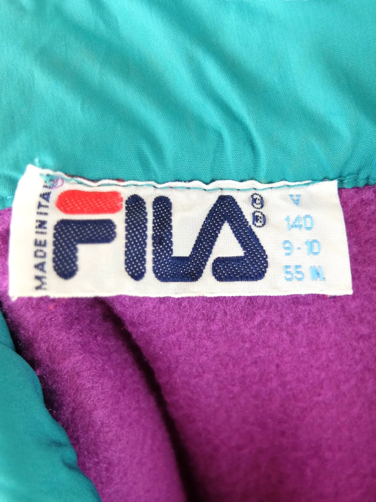 Vintage 90s Fila Magic Line Kids Retro Fuchsia Purple & Teal Green 1/4 Snap Down Fleece Pullover Jumper