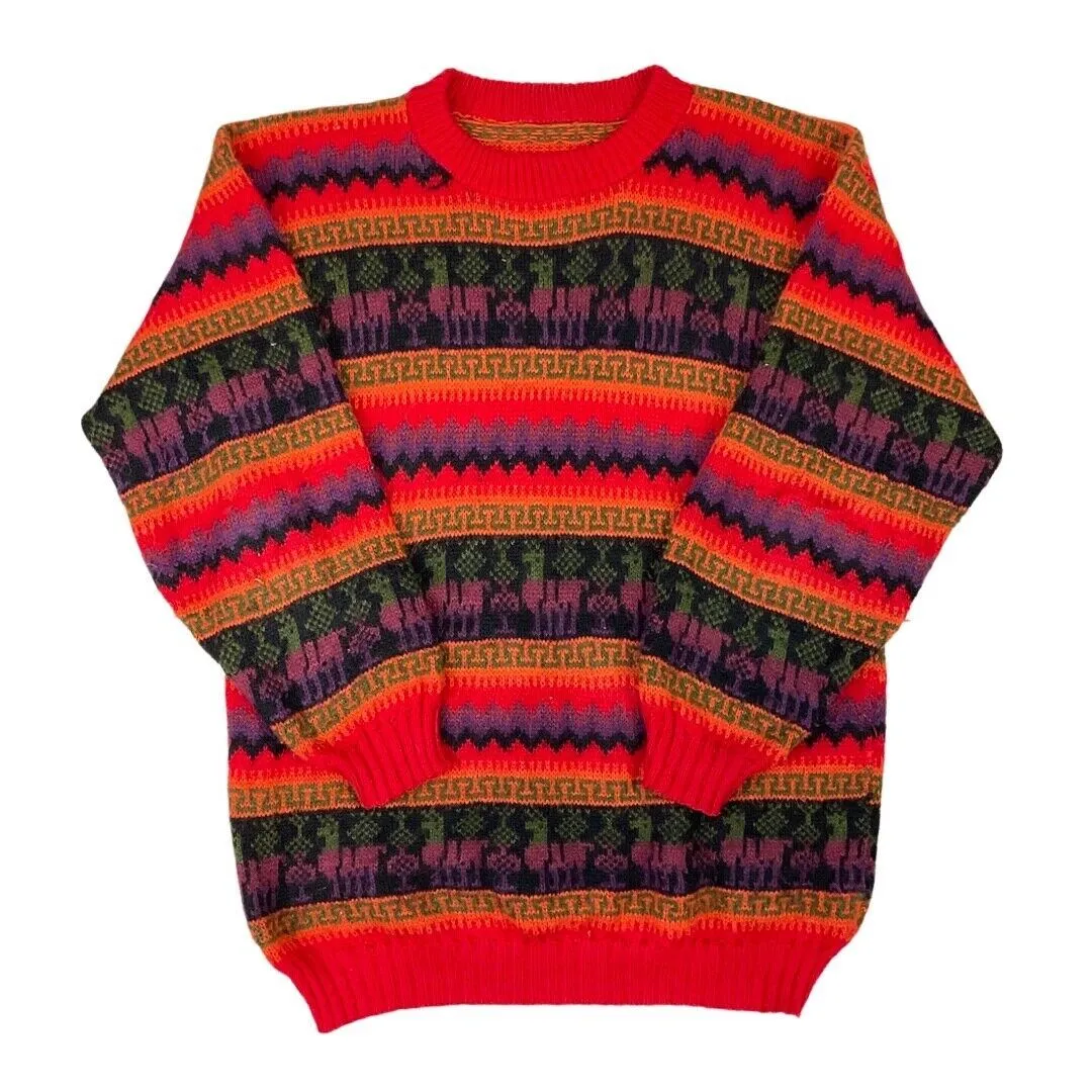 Vintage 90s Red Purple Striped Zig-Zag Geometric Alpaca Knitted Jumper 14