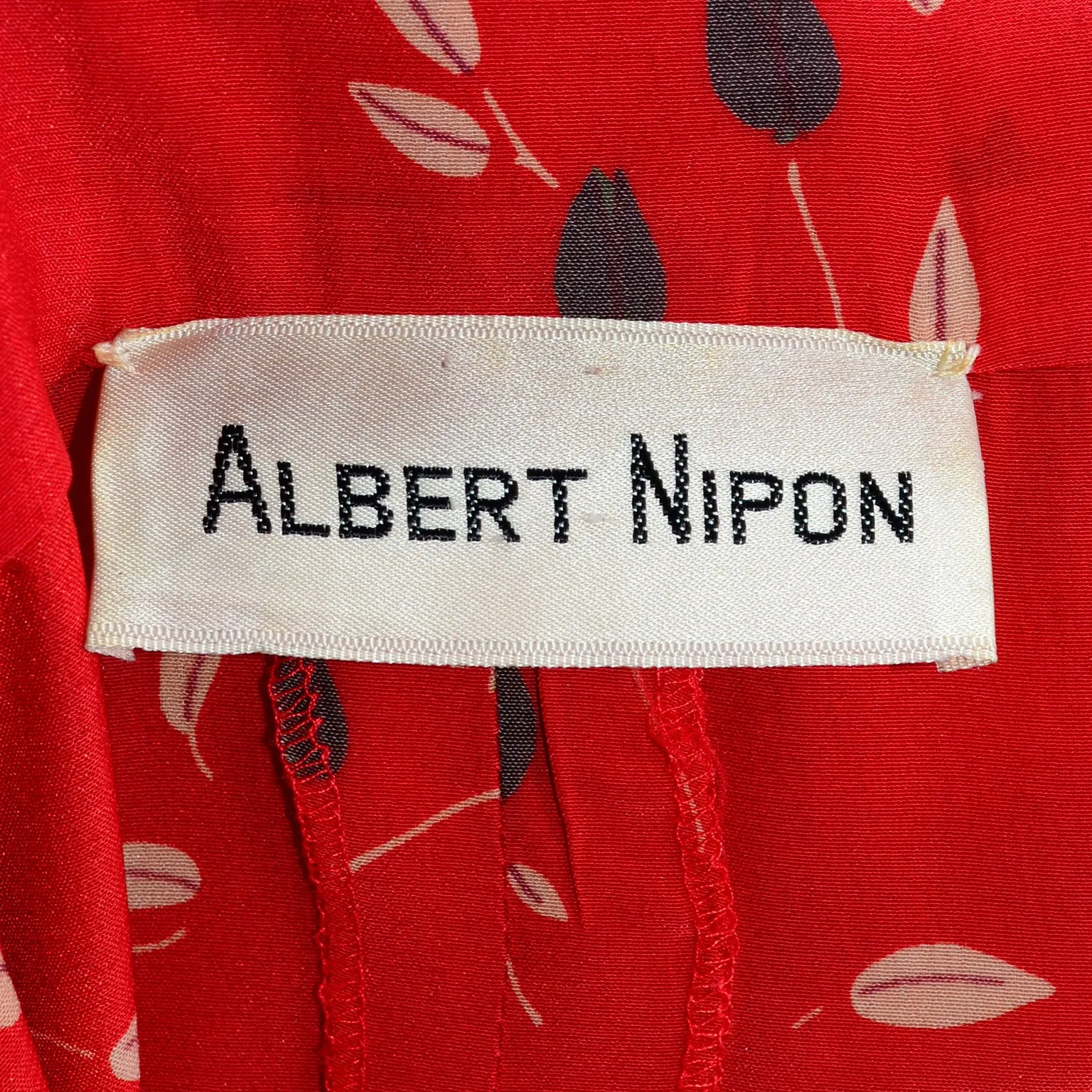 Vintage Albert Nipon Red Print Dress With Sash Scarf and Belt