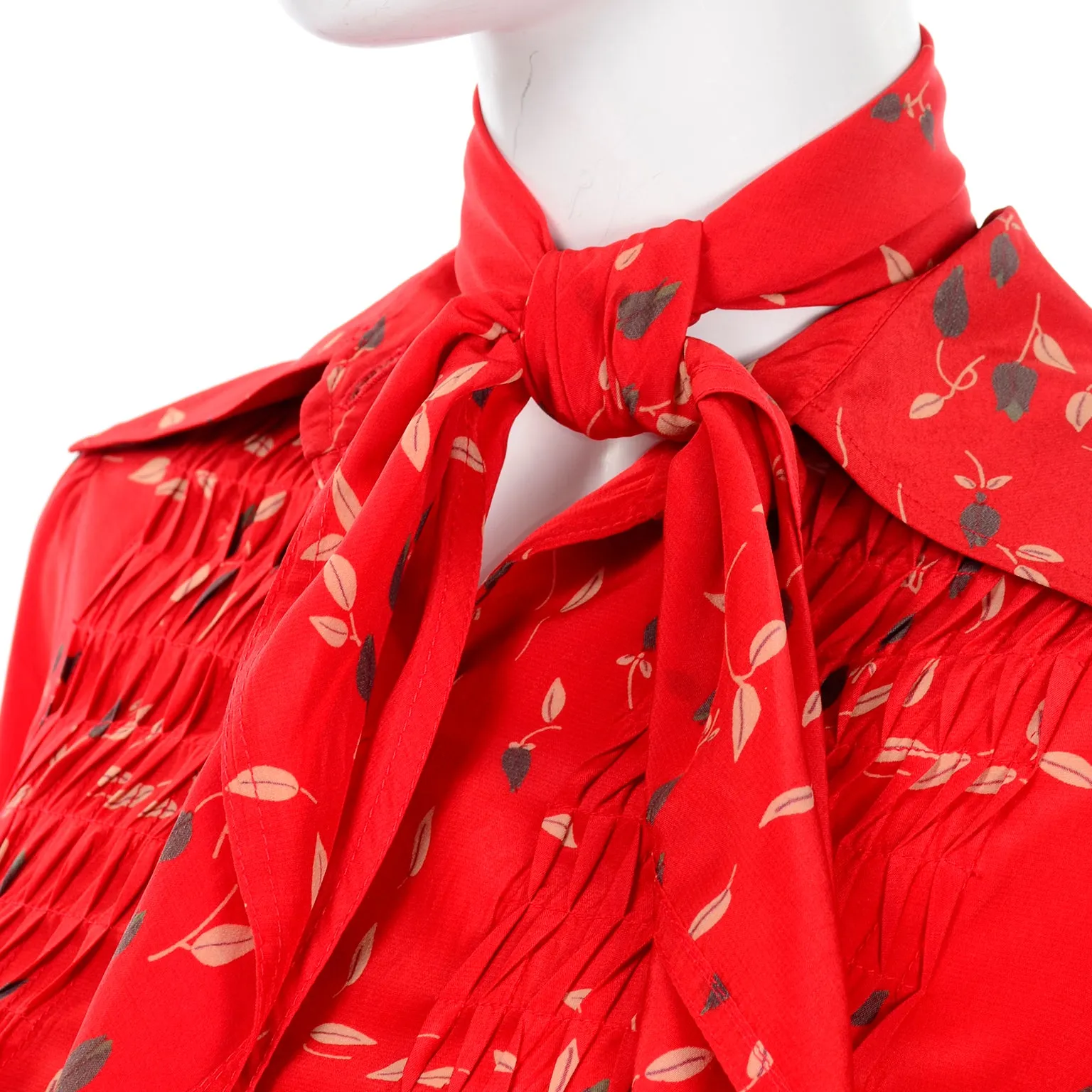 Vintage Albert Nipon Red Print Dress With Sash Scarf and Belt