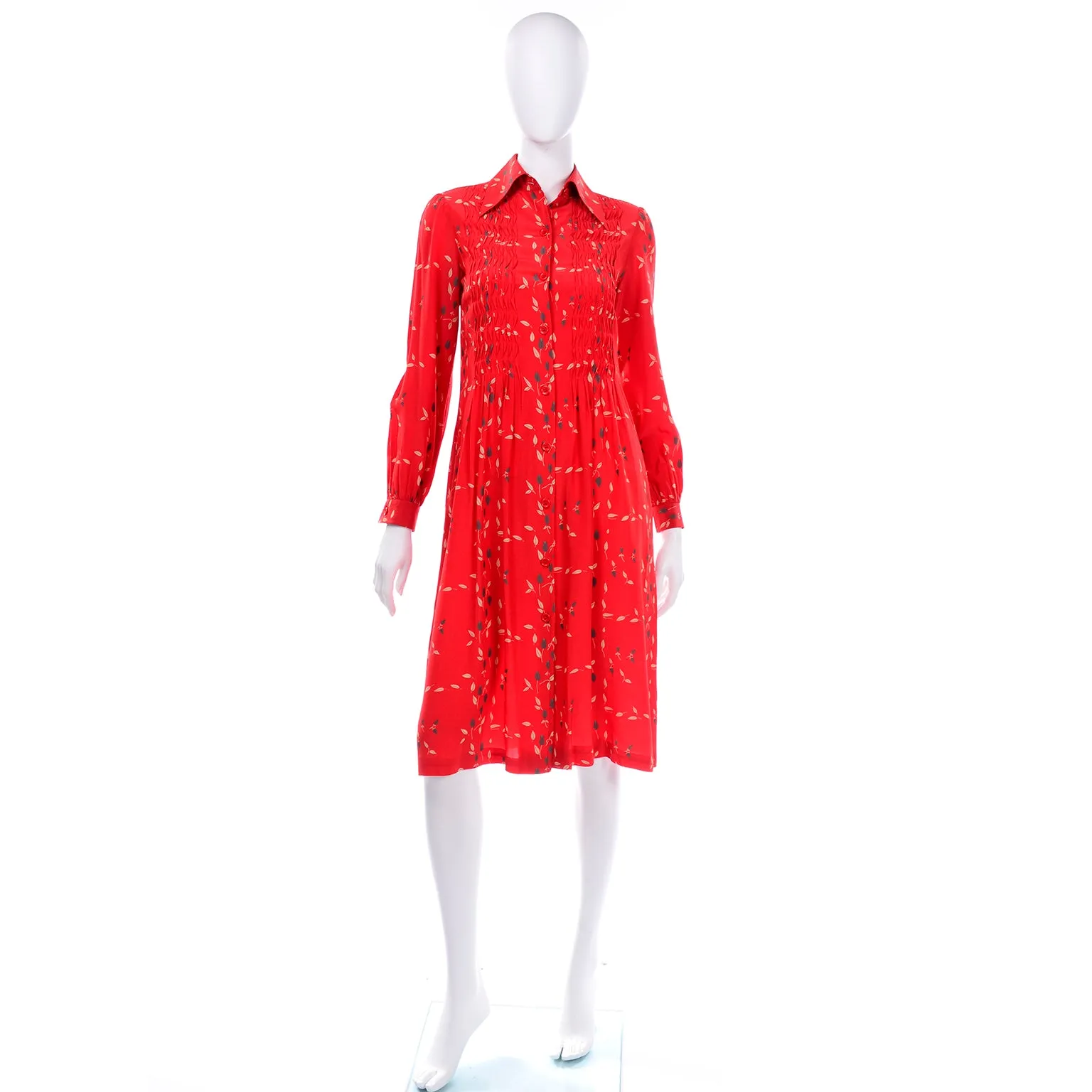 Vintage Albert Nipon Red Print Dress With Sash Scarf and Belt