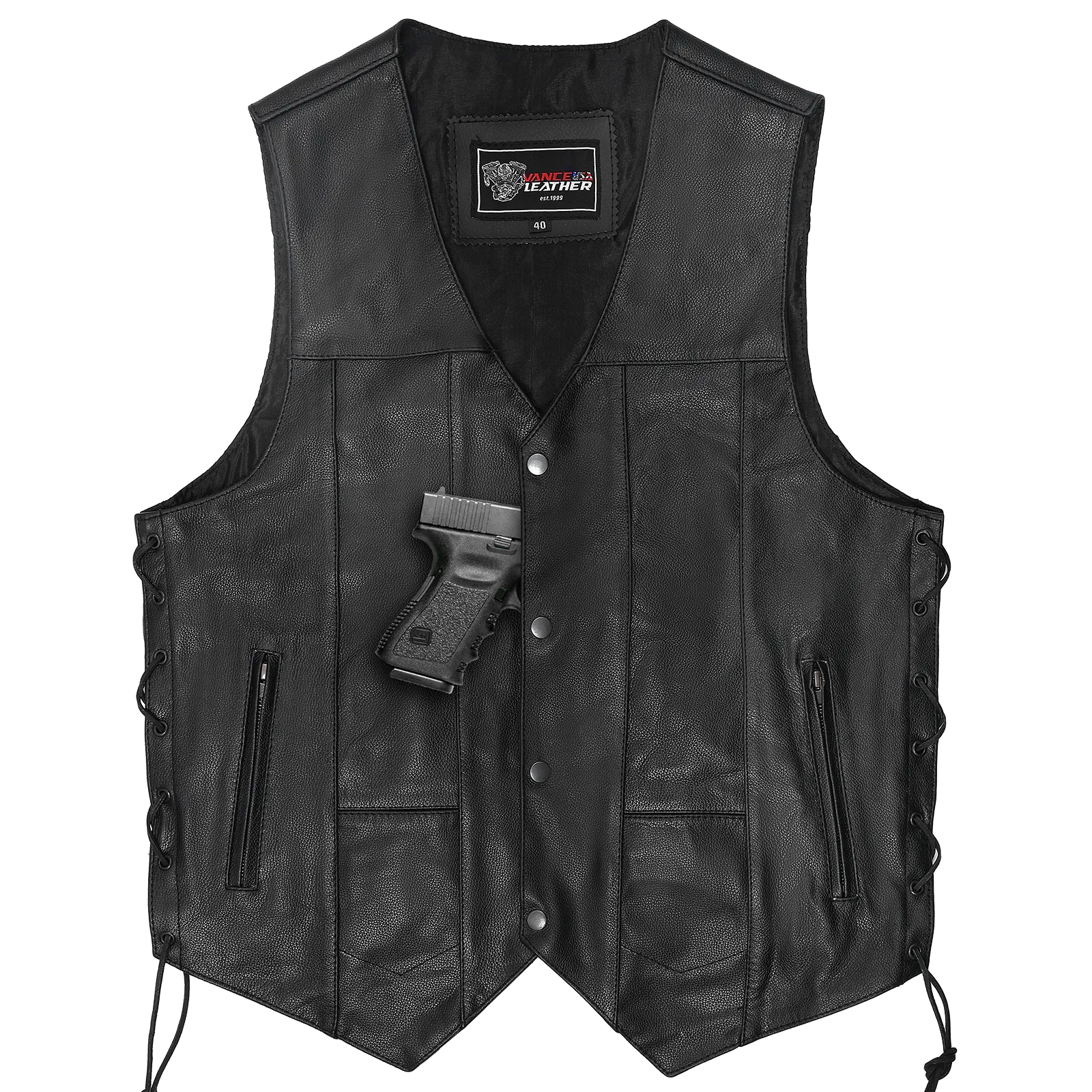 VL915S Vance Leather Men's Ten Pocket Vest of Basic Leather