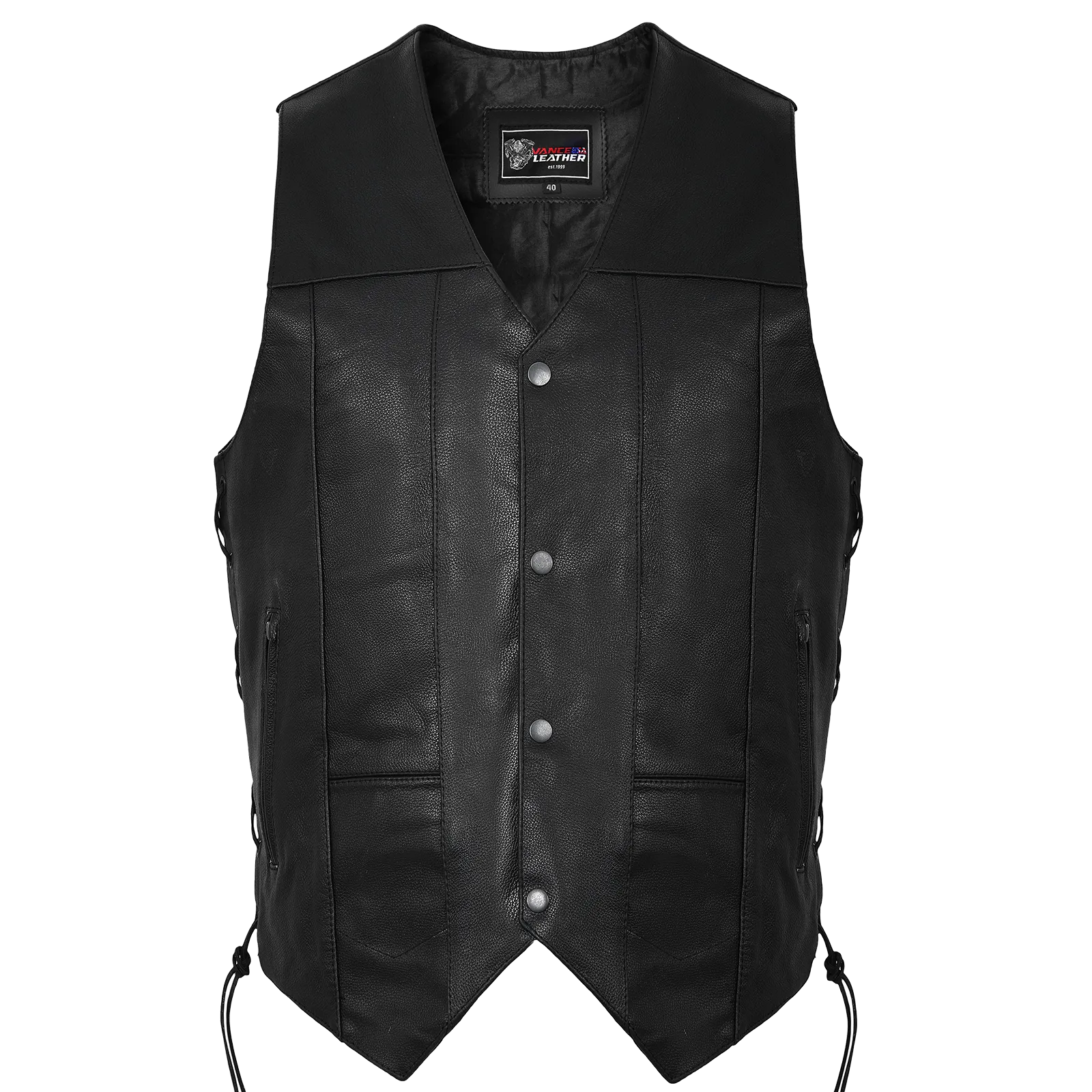 VL915S Vance Leather Men's Ten Pocket Vest of Basic Leather