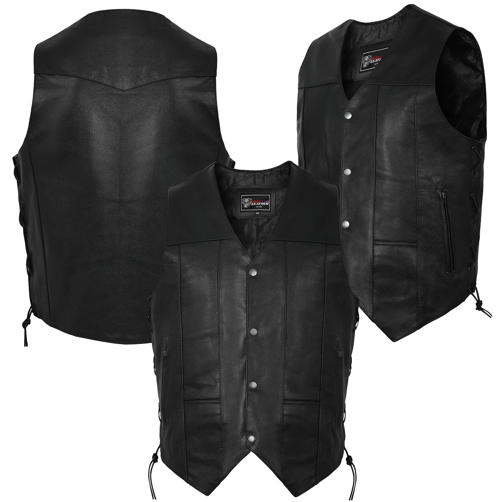 VL915S Vance Leather Men's Ten Pocket Vest of Basic Leather