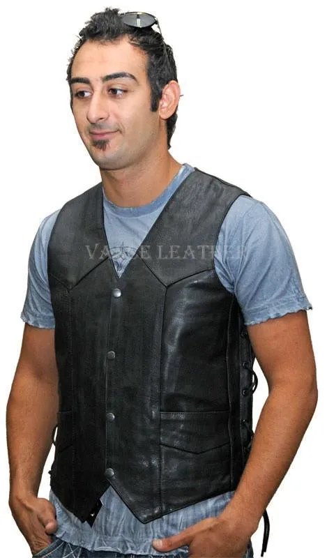 VL922 S Vance Leather Men's Economy Leather Lace Side Vest W/ Gun Pocket