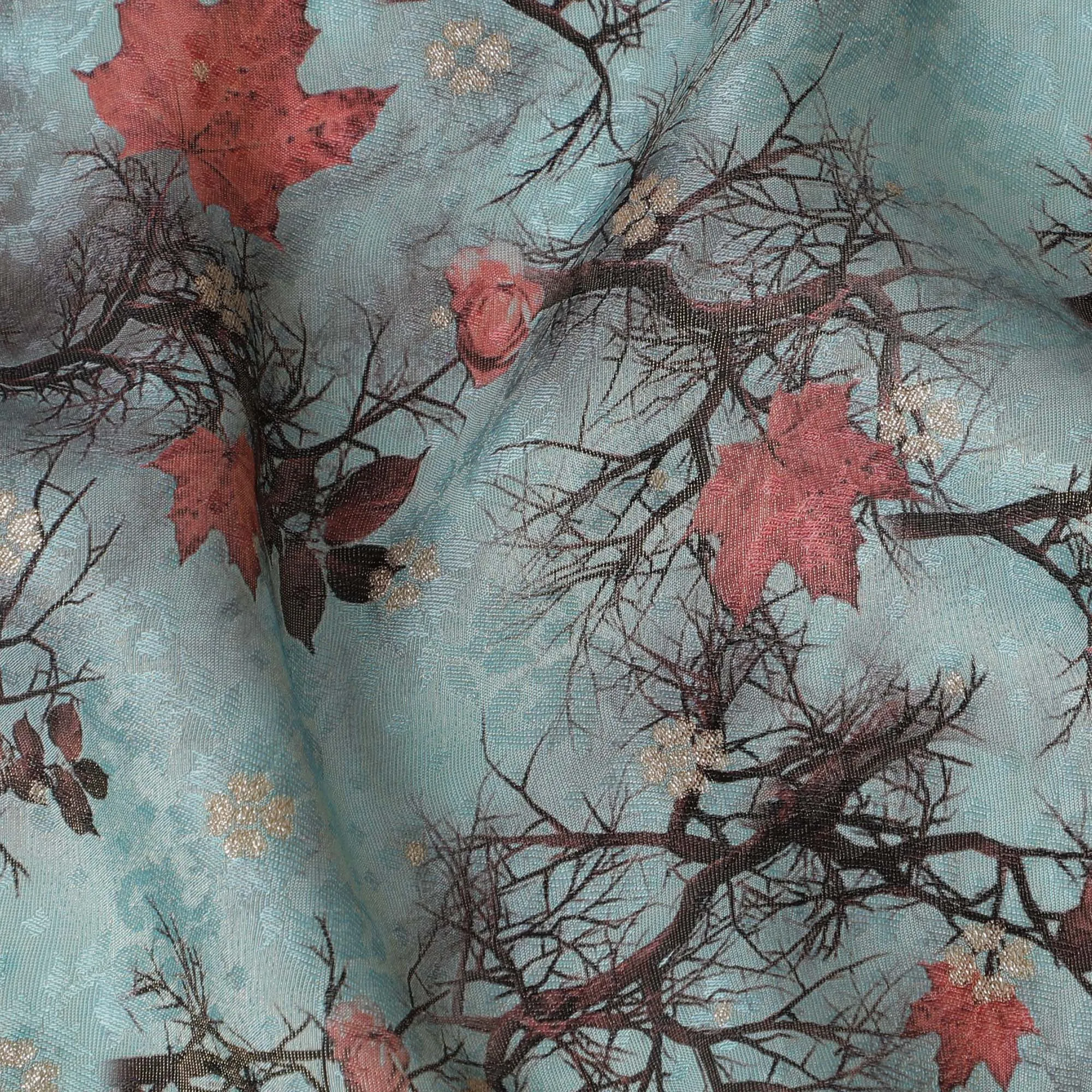 Whimsical Autumn Viscose Fabric with Digital Print of Red Leaves, 110 cm Wide-D19202