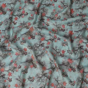 Whimsical Autumn Viscose Fabric with Digital Print of Red Leaves, 110 cm Wide-D19202