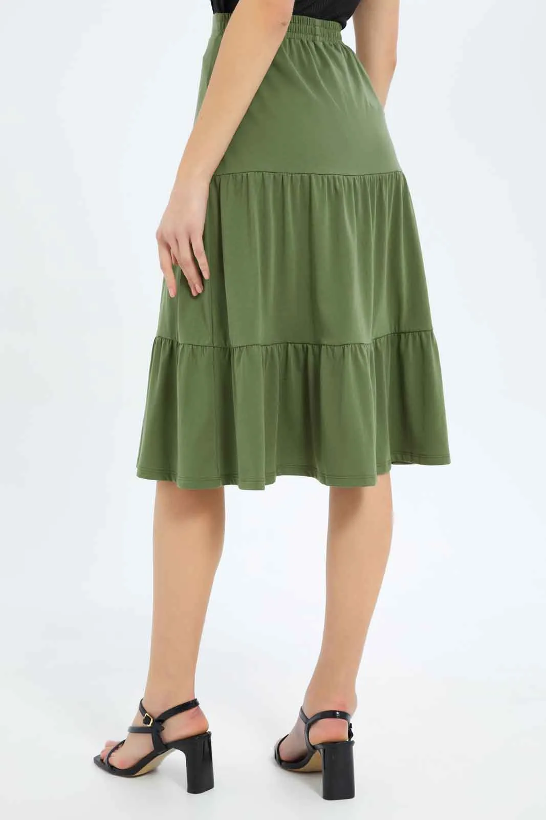 Women Olive Plain Skirt