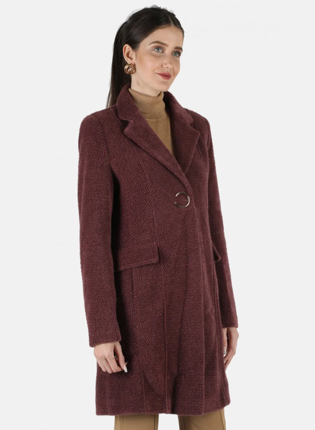 Women Purple Solid Coat