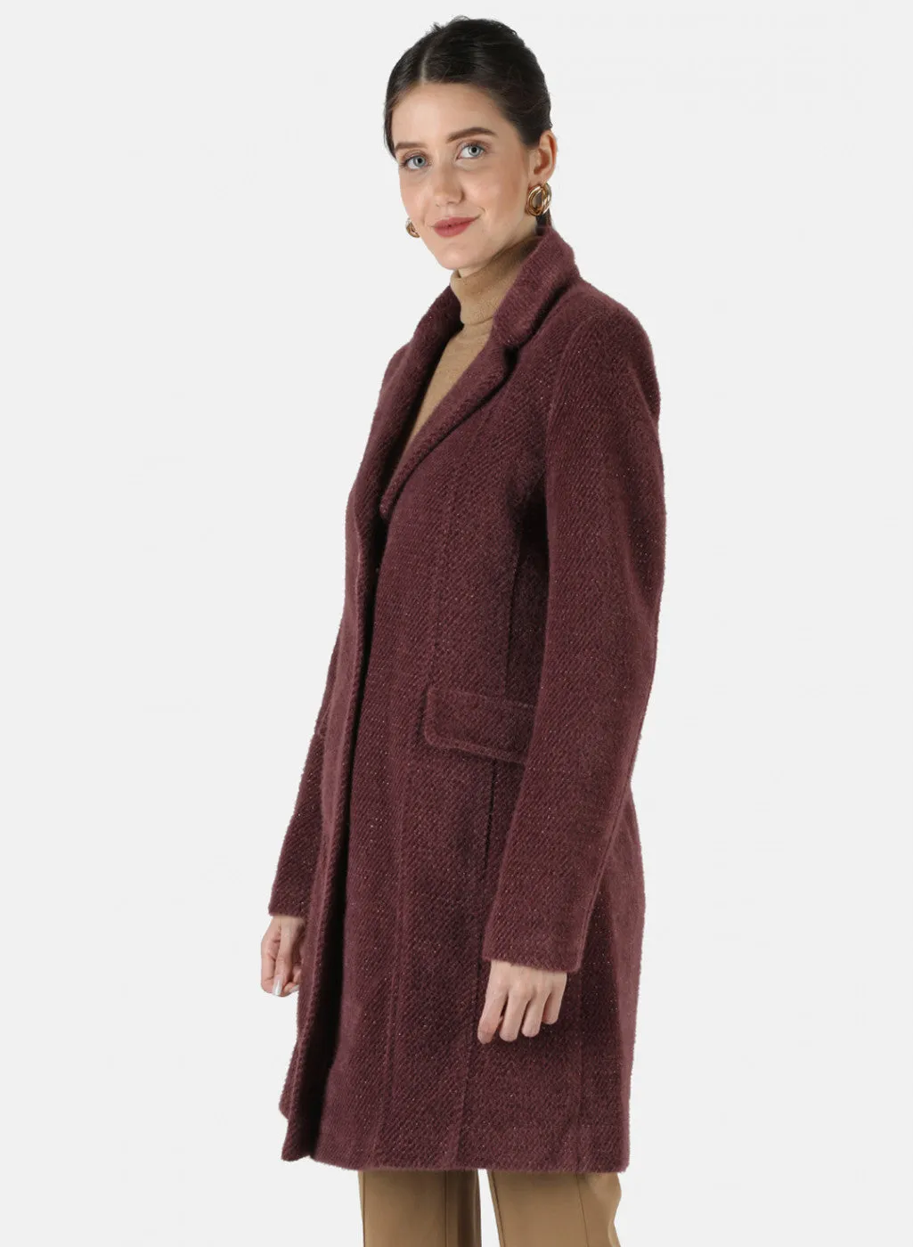 Women Purple Solid Coat