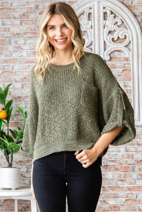 Women's Cozy Round Neck Roll-Up Sweater