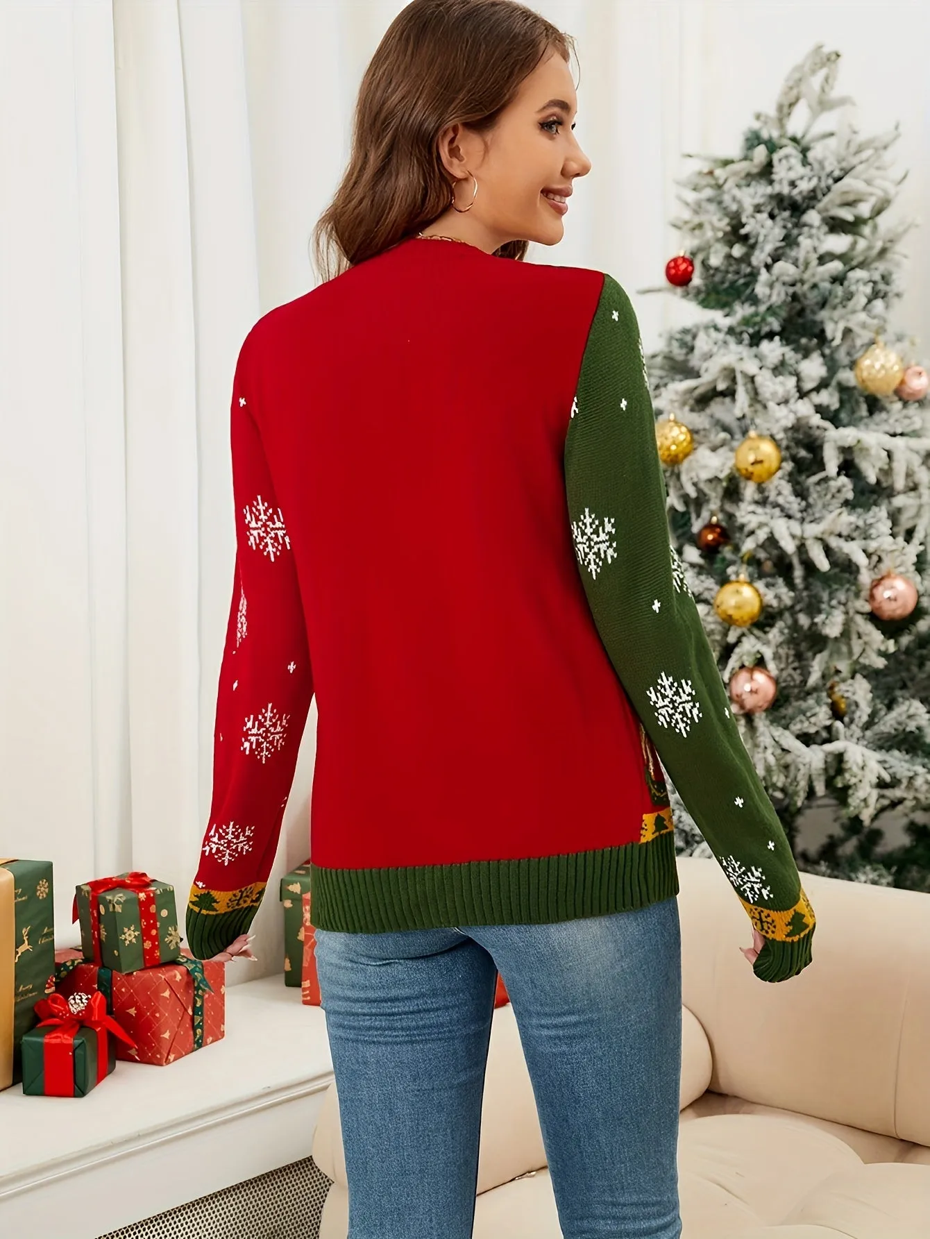 Women's Fashion Fall And Winter Christmas Loose Round Neck Pullover Knitted Sweater Women's Cute Shirts