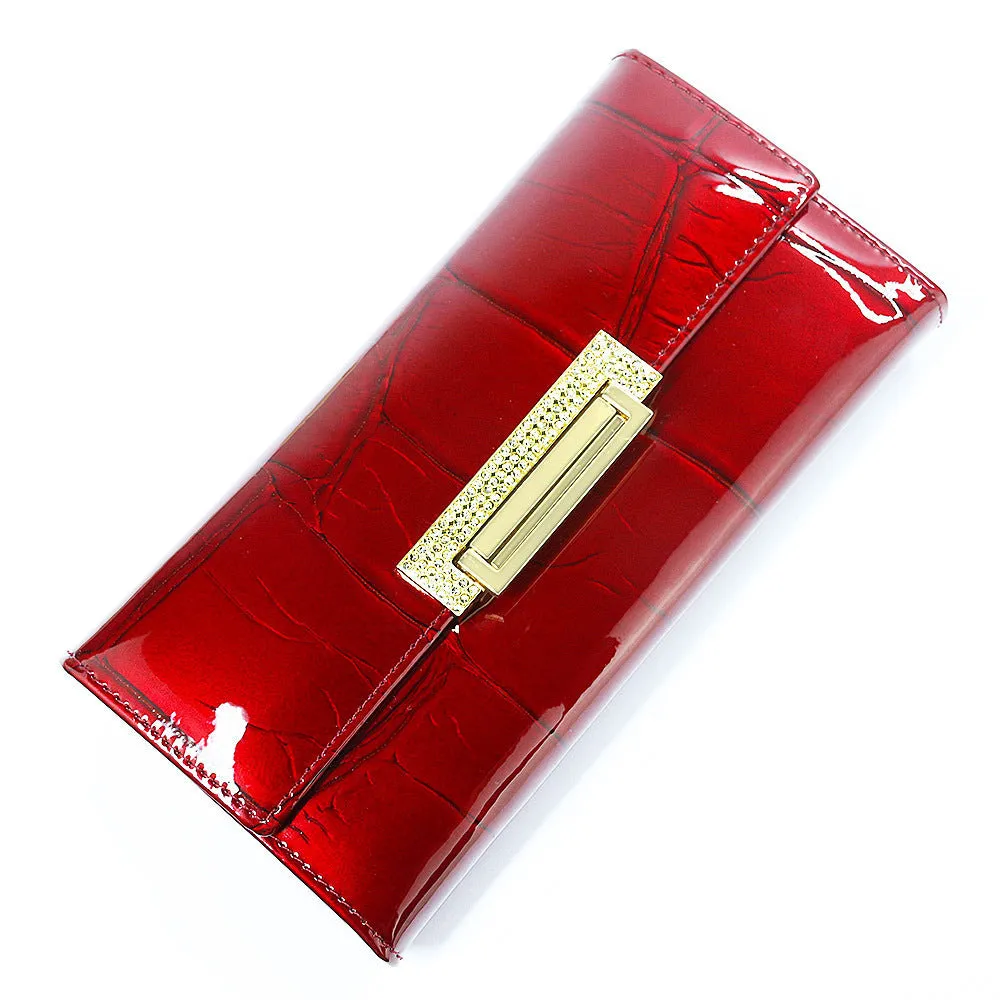 Women's Leather Patent Leather Stone Pattern Wallet New Buckle Multi-Functional Multi-Card-Slot Coin Purse Clutch Hot Trade