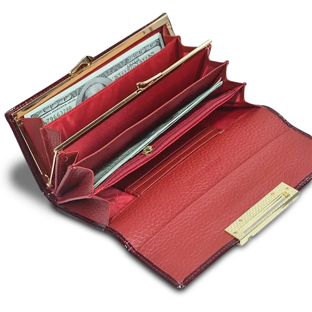 Women's Leather Patent Leather Stone Pattern Wallet New Buckle Multi-Functional Multi-Card-Slot Coin Purse Clutch Hot Trade