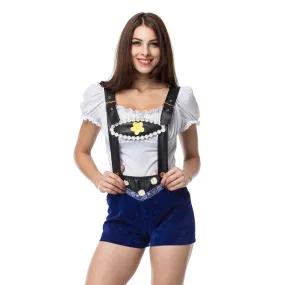 Women's Lederhosen Oktoberfest Costume Fashion Overalls with Shoulderless Blouse