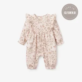 Woodland Print Organic Muslin Flutter Baby Jumpsuit