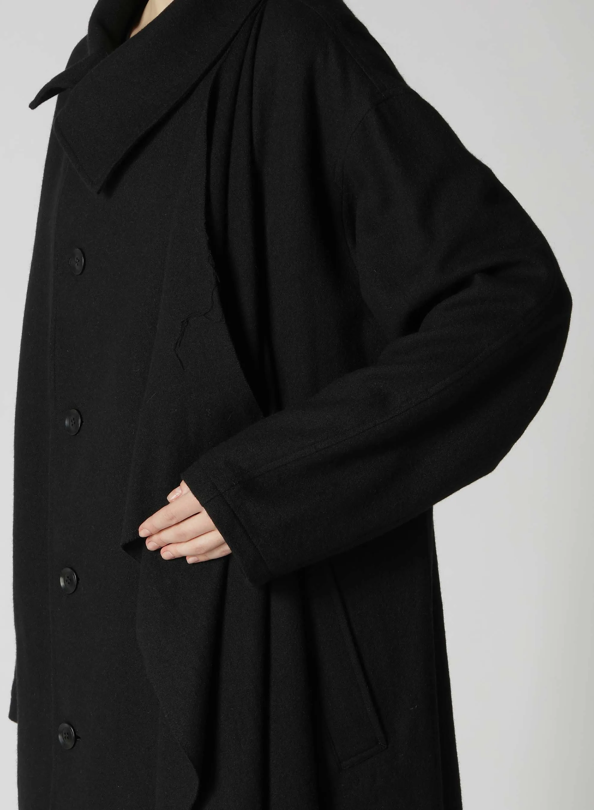 WOOL FLANNEL LEFT FLAP PANEL COAT