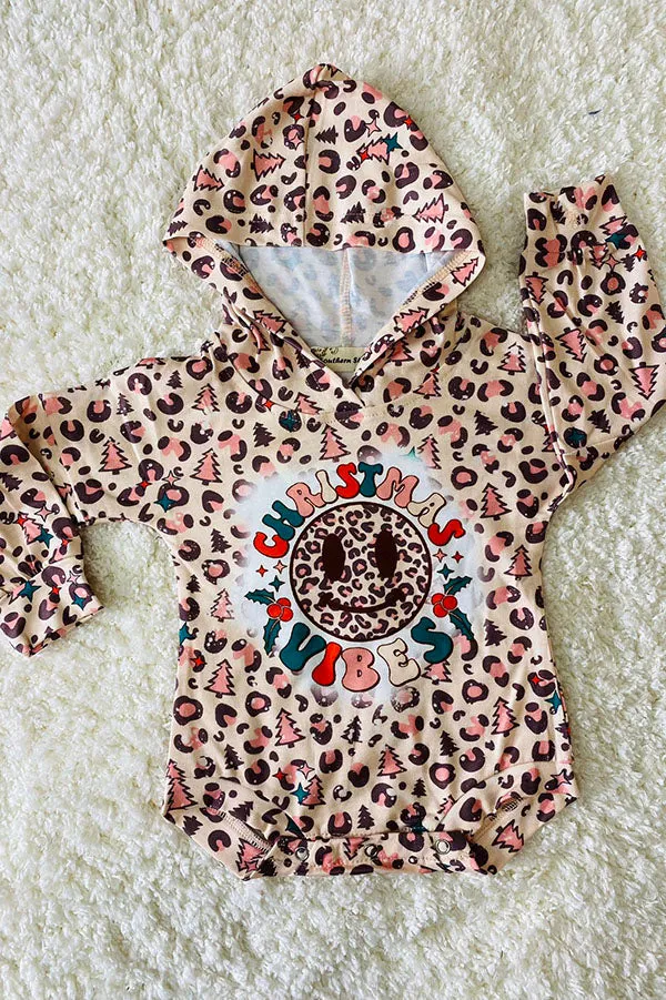 XCH0012-12H Christmas vibes & Leopard printed baby onesie w/hoodie