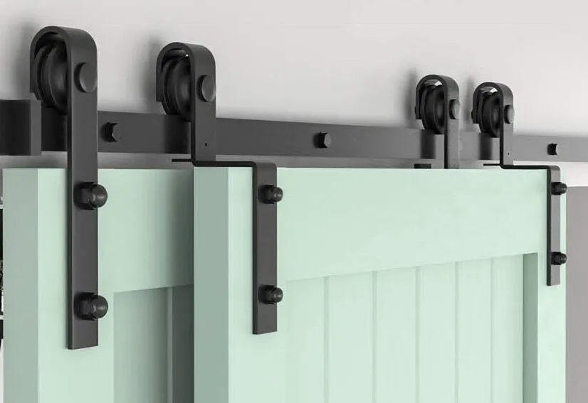 ZEKOO 4FT -16FT Bypass Sliding Barn Door Hardware Black Steel Low Ceiling Hanger Double Track