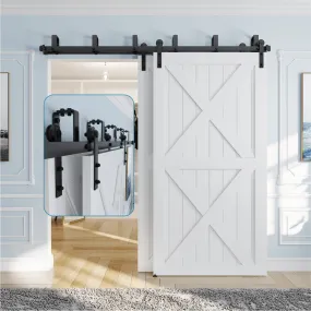 ZEKOO 4FT -16FT Bypass Sliding Barn Door Hardware Black Steel Low Ceiling Hanger Double Track