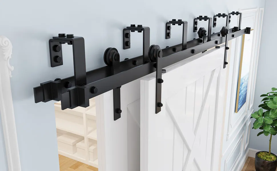 ZEKOO 4FT -16FT Bypass Sliding Barn Door Hardware Black Steel Low Ceiling Hanger Double Track