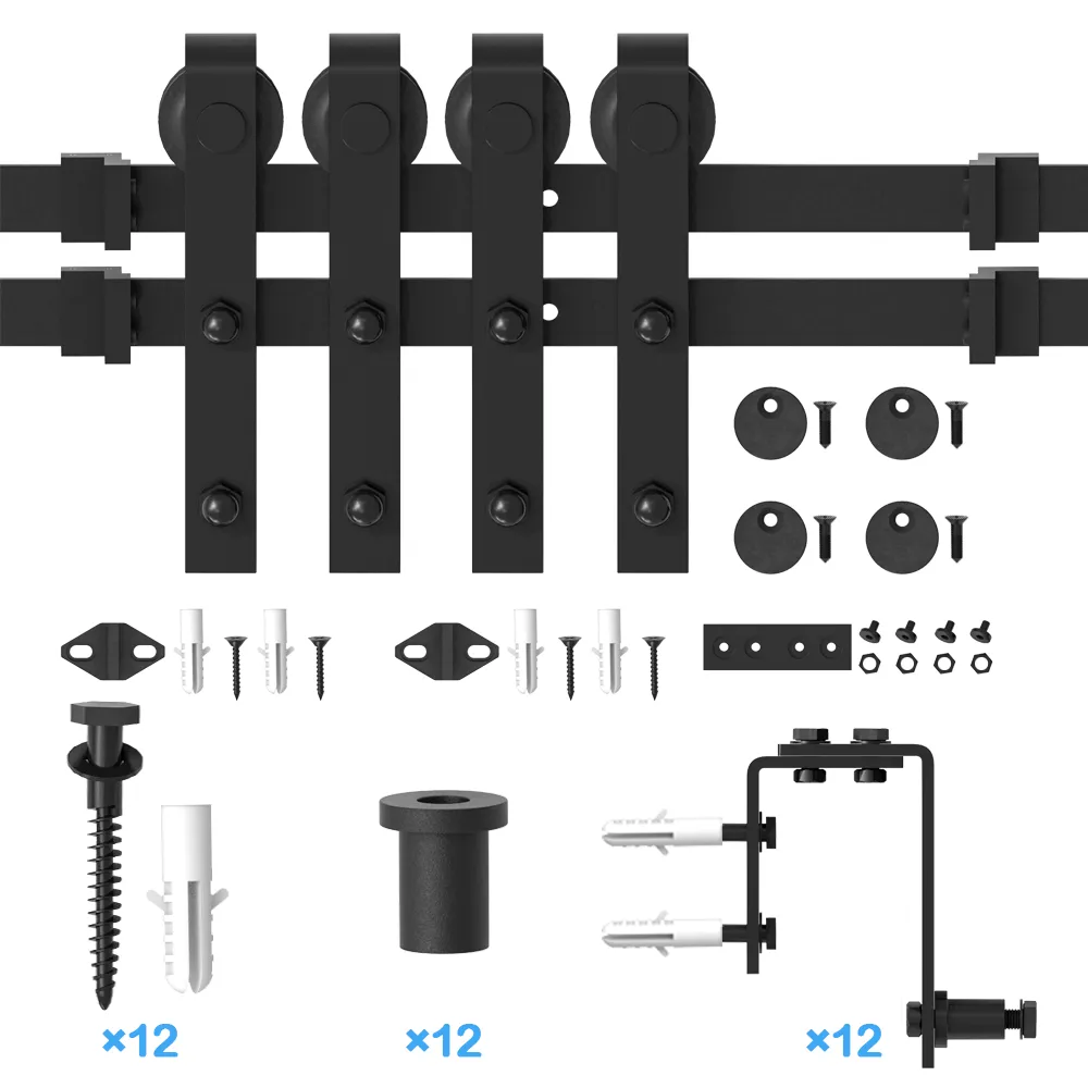 ZEKOO 4FT - 16FT Double Track Bypass Barn Door Hardware Kit Low Ceiling Wall Mount for Closet Double Wooden Doors