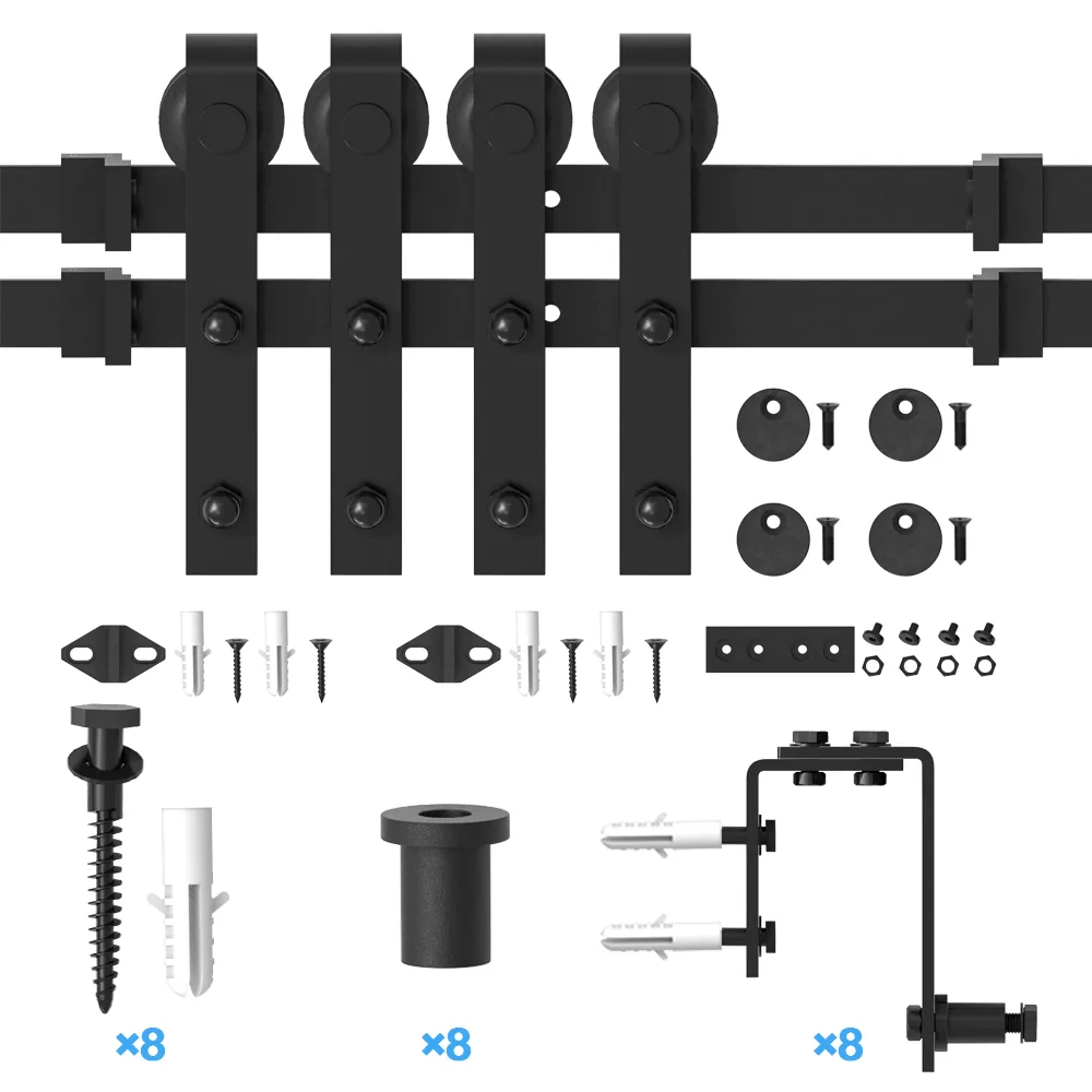 ZEKOO 4FT - 16FT Double Track Bypass Barn Door Hardware Kit Low Ceiling Wall Mount for Closet Double Wooden Doors