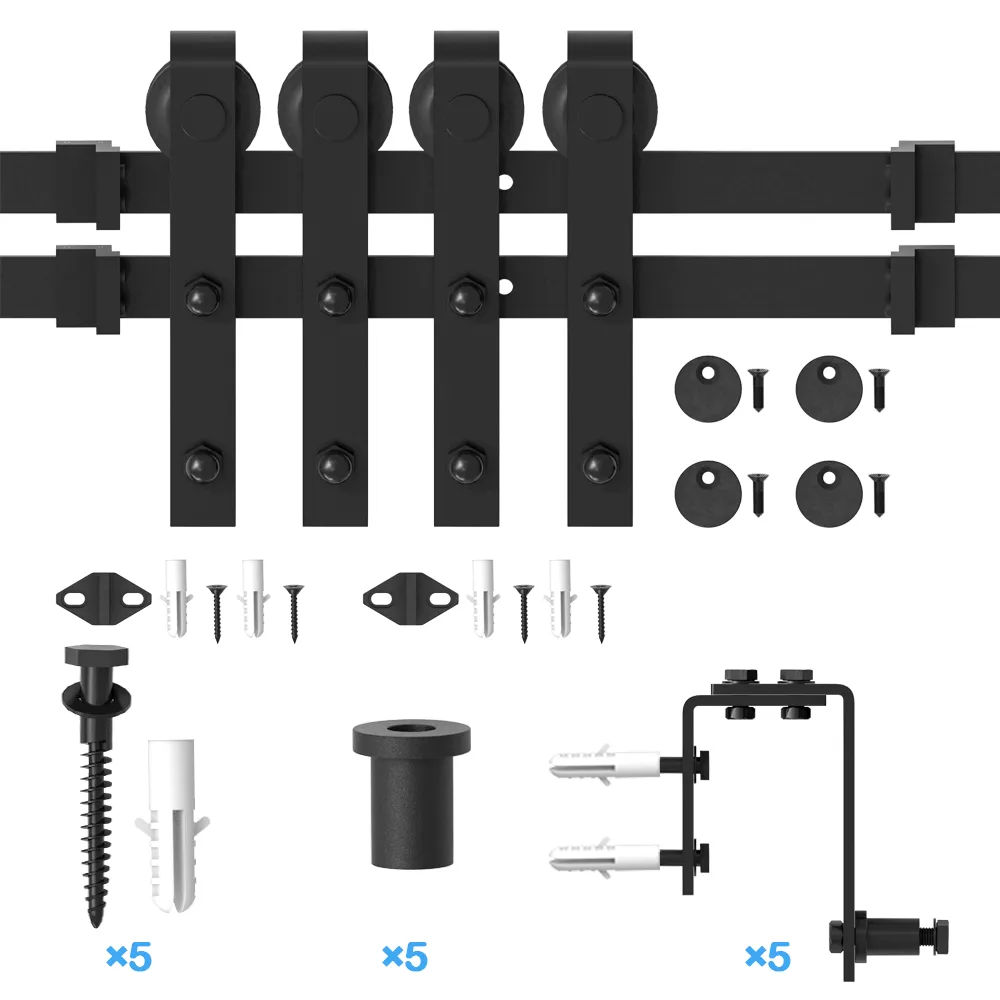 ZEKOO 4FT - 16FT Double Track Bypass Barn Door Hardware Kit Low Ceiling Wall Mount for Closet Double Wooden Doors