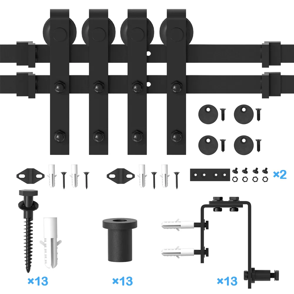 ZEKOO 4FT - 16FT Double Track Bypass Barn Door Hardware Kit Low Ceiling Wall Mount for Closet Double Wooden Doors