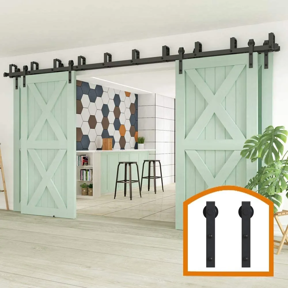 ZEKOO 8-18 FT 4 Doors New Style Sliding Interior by Pass Barn Door Hardware Wooden Black Steel Kit